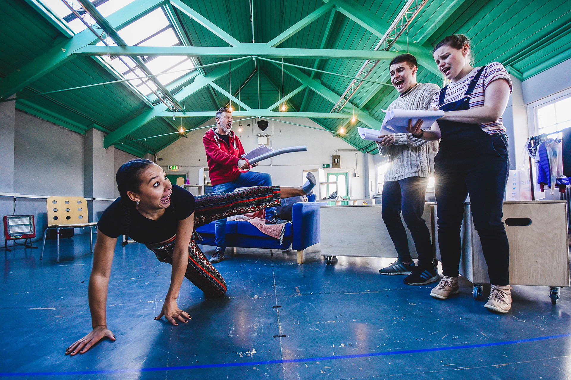 Rehearsals for Theatr Iolo's production of Penbloedd Poenus Pete