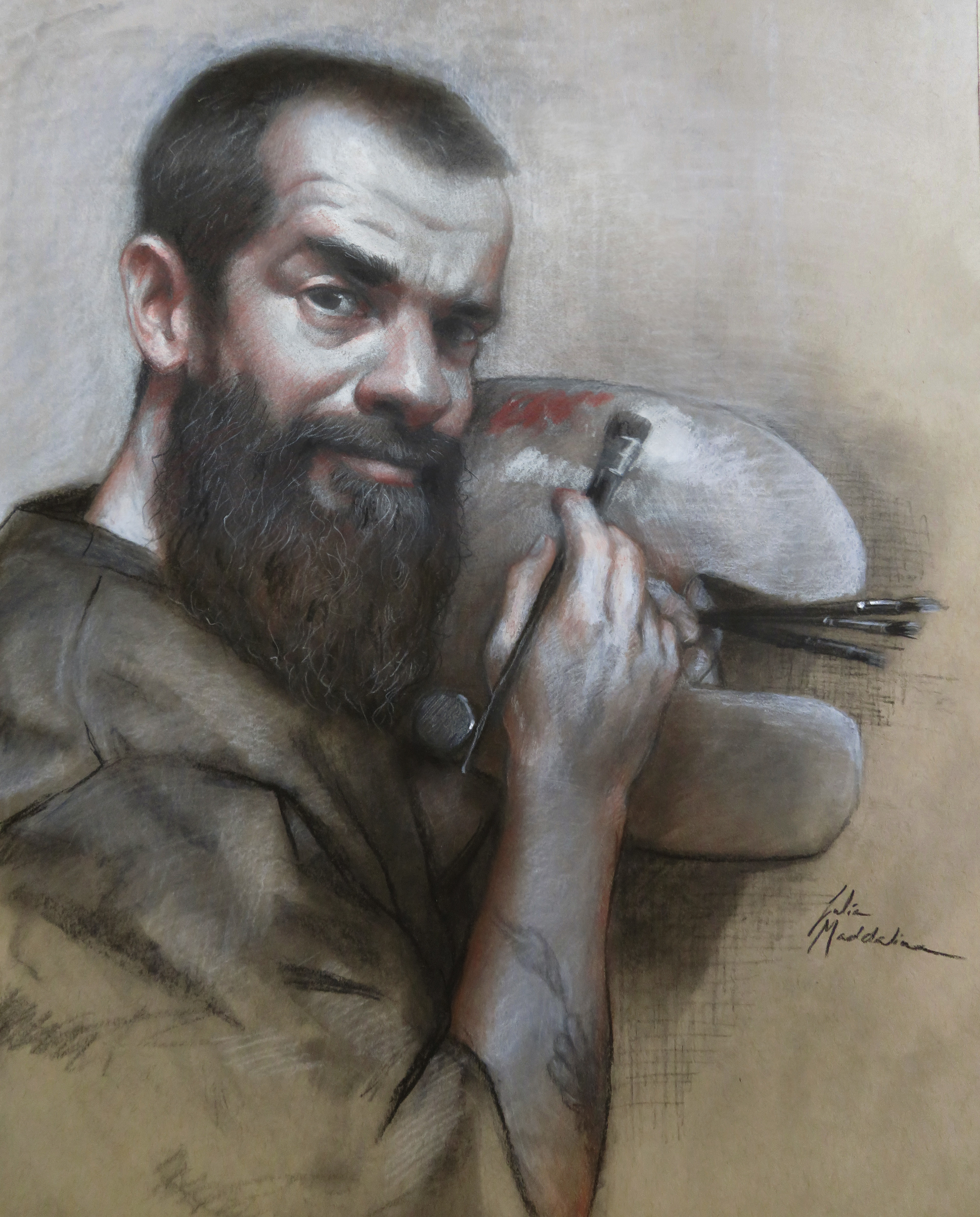 "Cesar"-Charcoal and Red Multi-Pastel