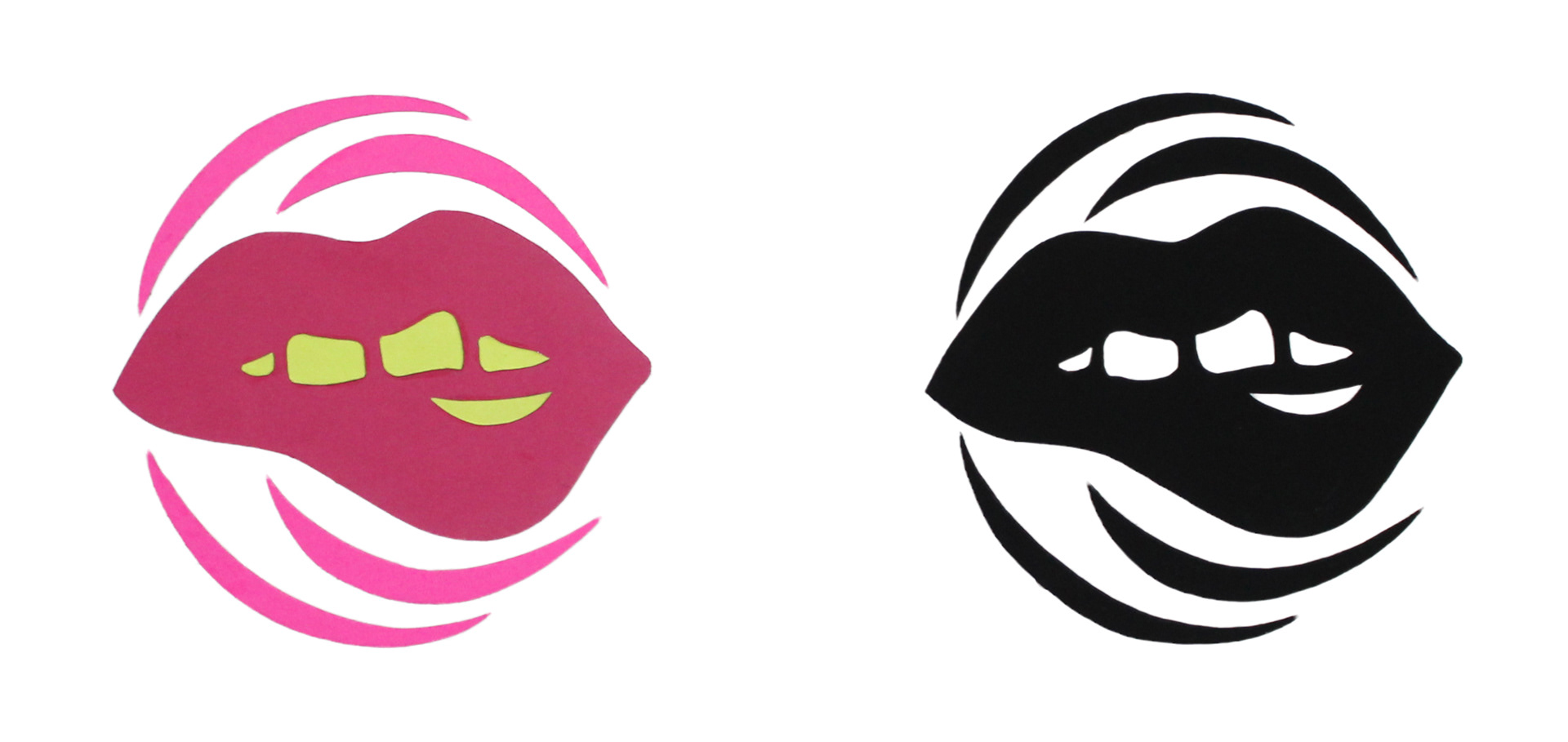 Logo for Swell Lips lip plumper product. (1) Cut paper (2) Gouache on illustration board.