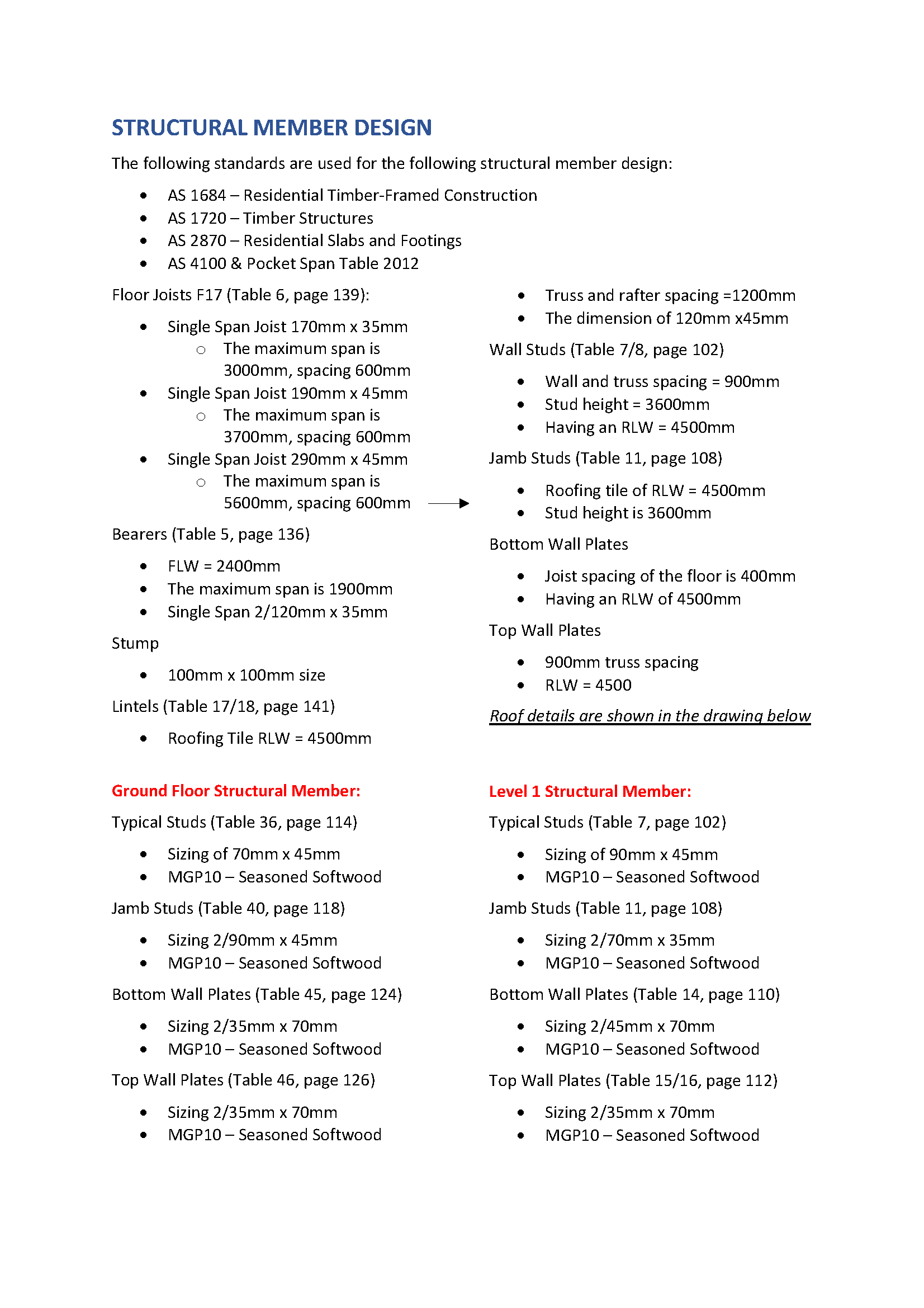 Summary of Structural Member Design