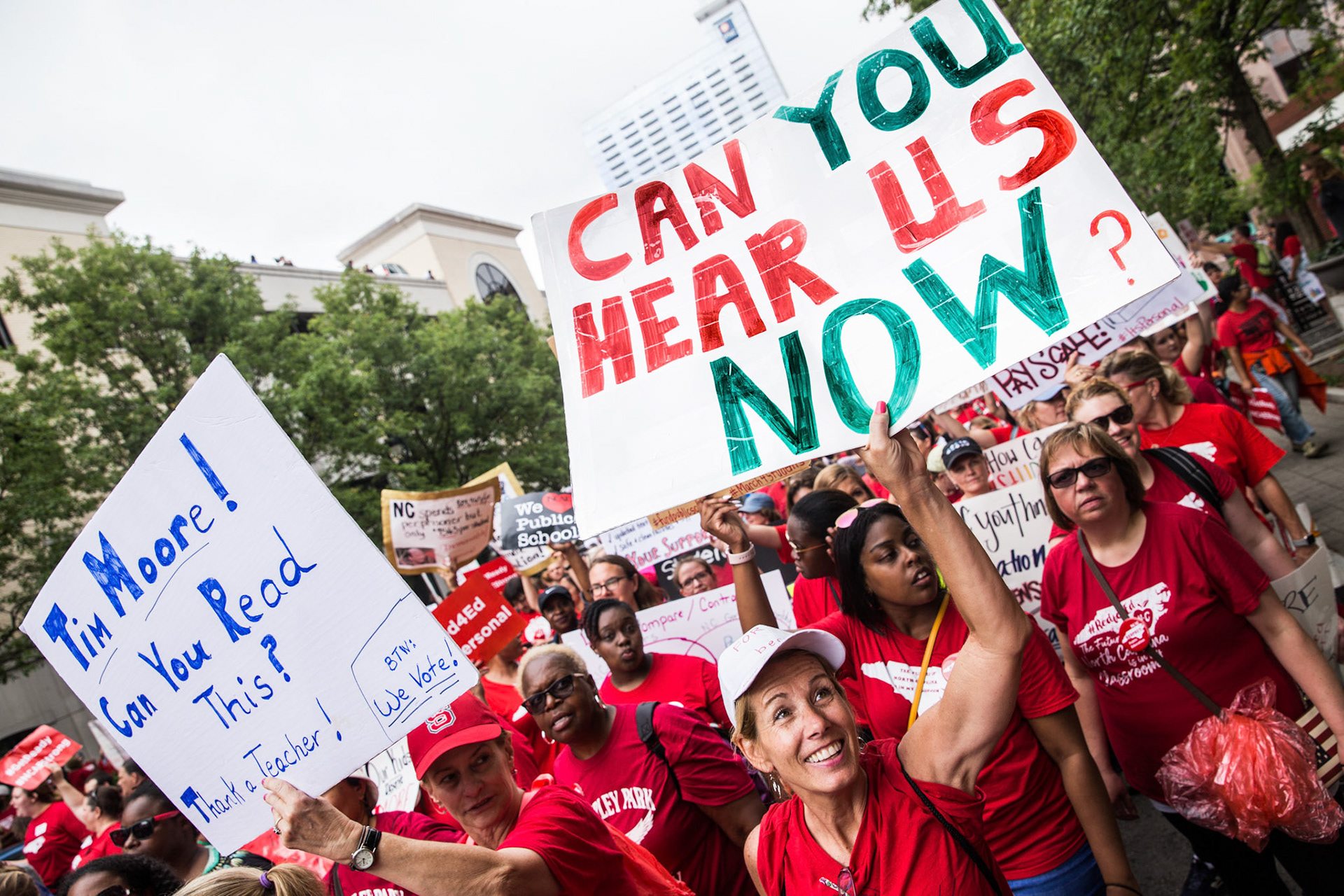 Approximately 20,000 educators march in downtown Raleigh, North Carolina on May 16, 2018, in the March for Students and Teacher's Rally for Respect. The march was organized by the North Carolina Association of Educators (NCAE) in the urge of increased per-pupil support and better teacher pay.
