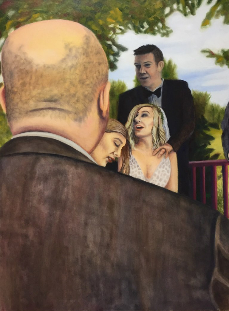 “The Lasagna Was Good But Where Can I Get A Drink Around Here?” 30’x40′, Oil On Canvas, 2018