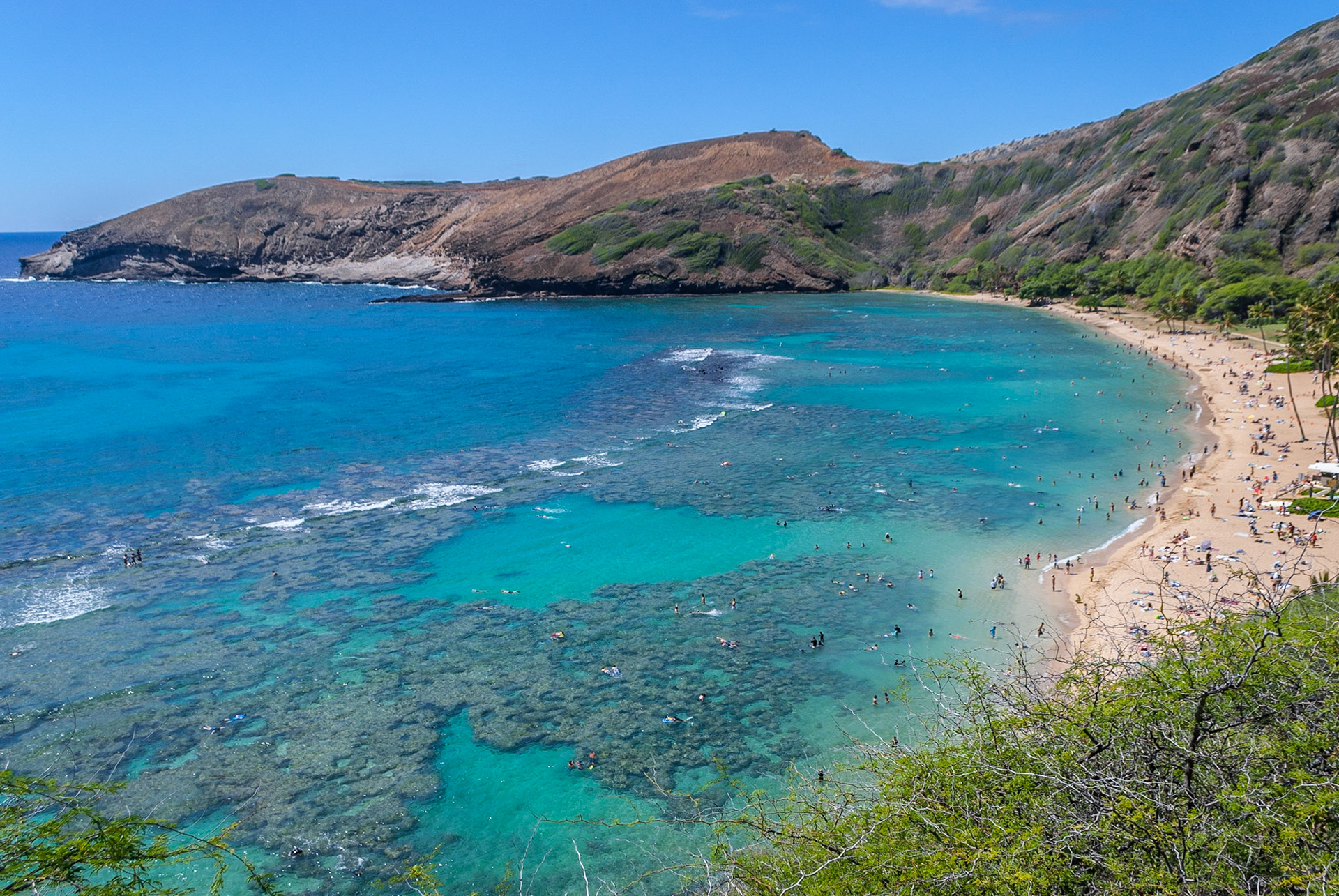 Beachgoers and Snorkelers at Hanauma Bay State Park, Oʻahu, Hawaii