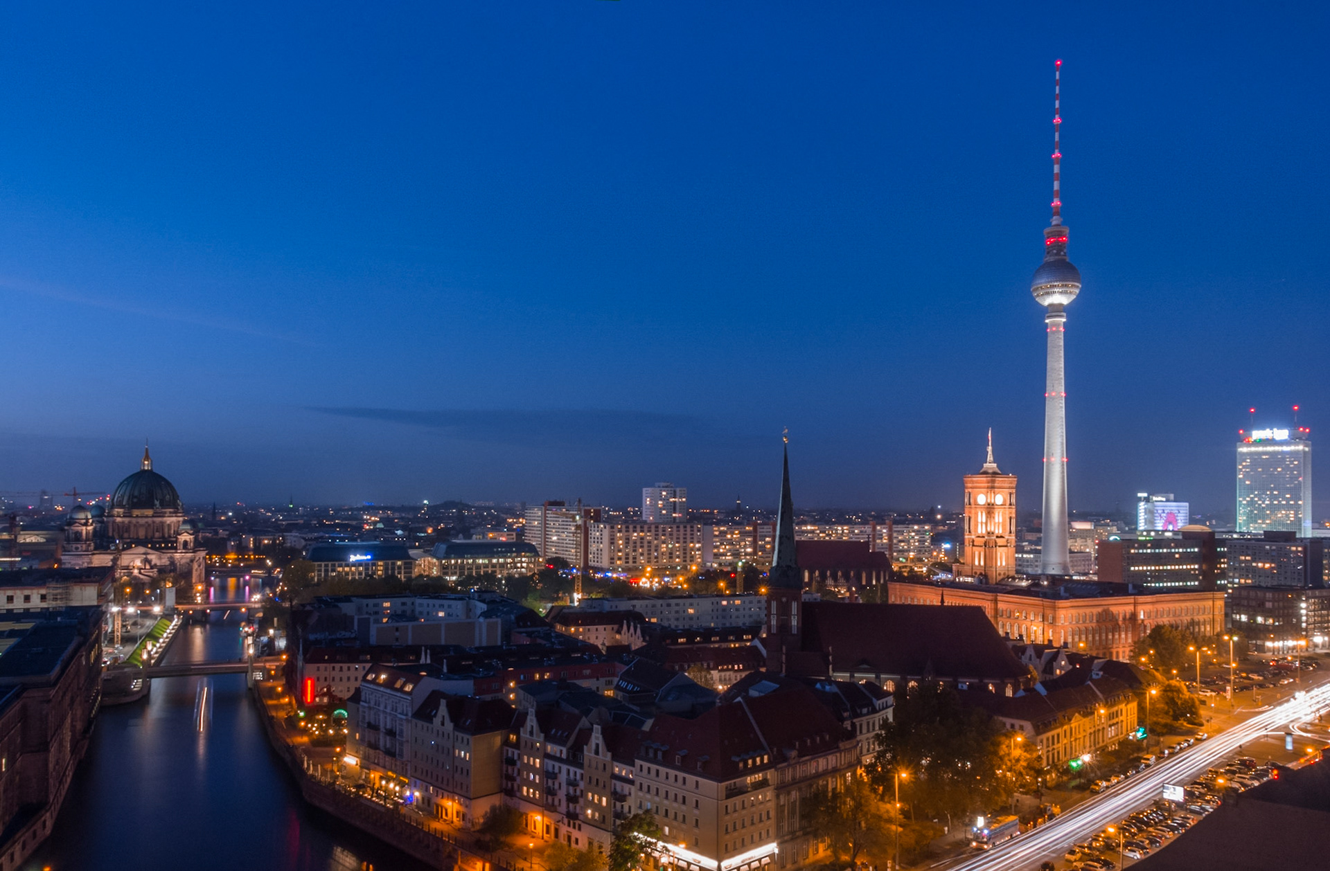 Berlin's TV Tower (Fernsehturm) and Spree River at Dusk