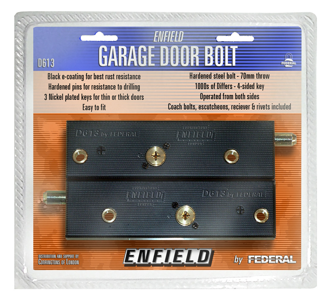 Enfield garage door bolt, carded