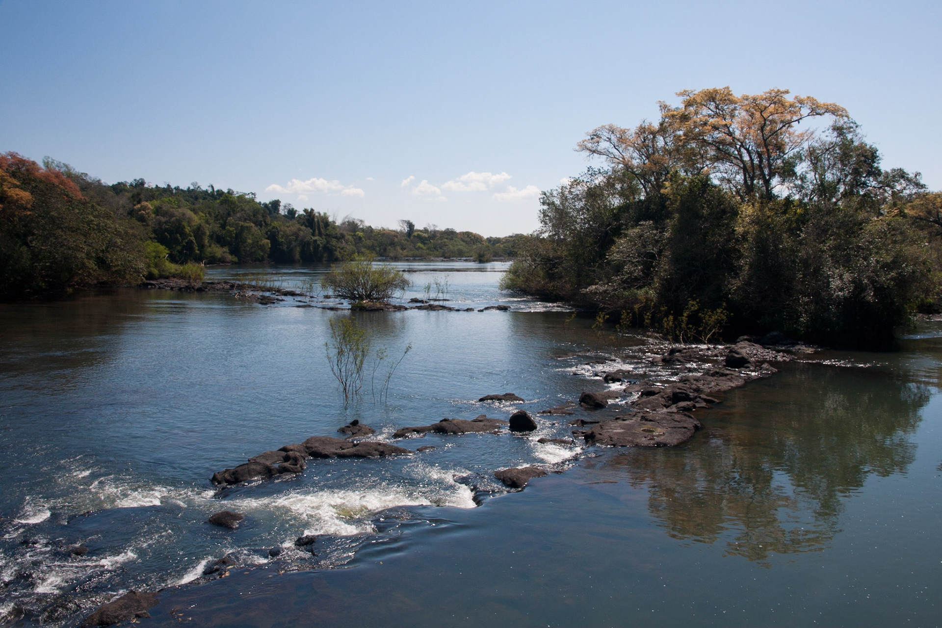 Calm river just before it goes over the falls