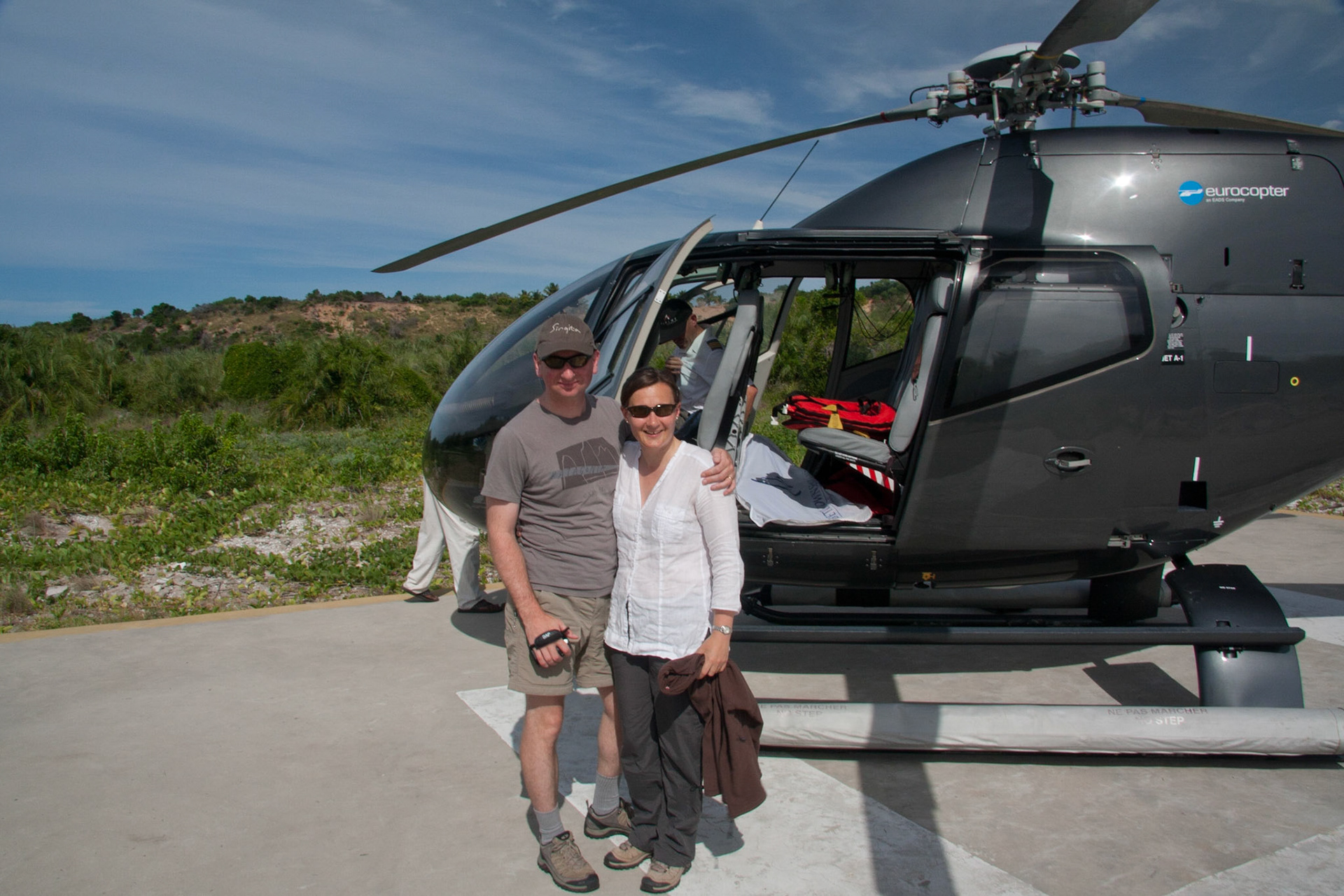 Beside the brand new helicopter (1st guests to use it!)