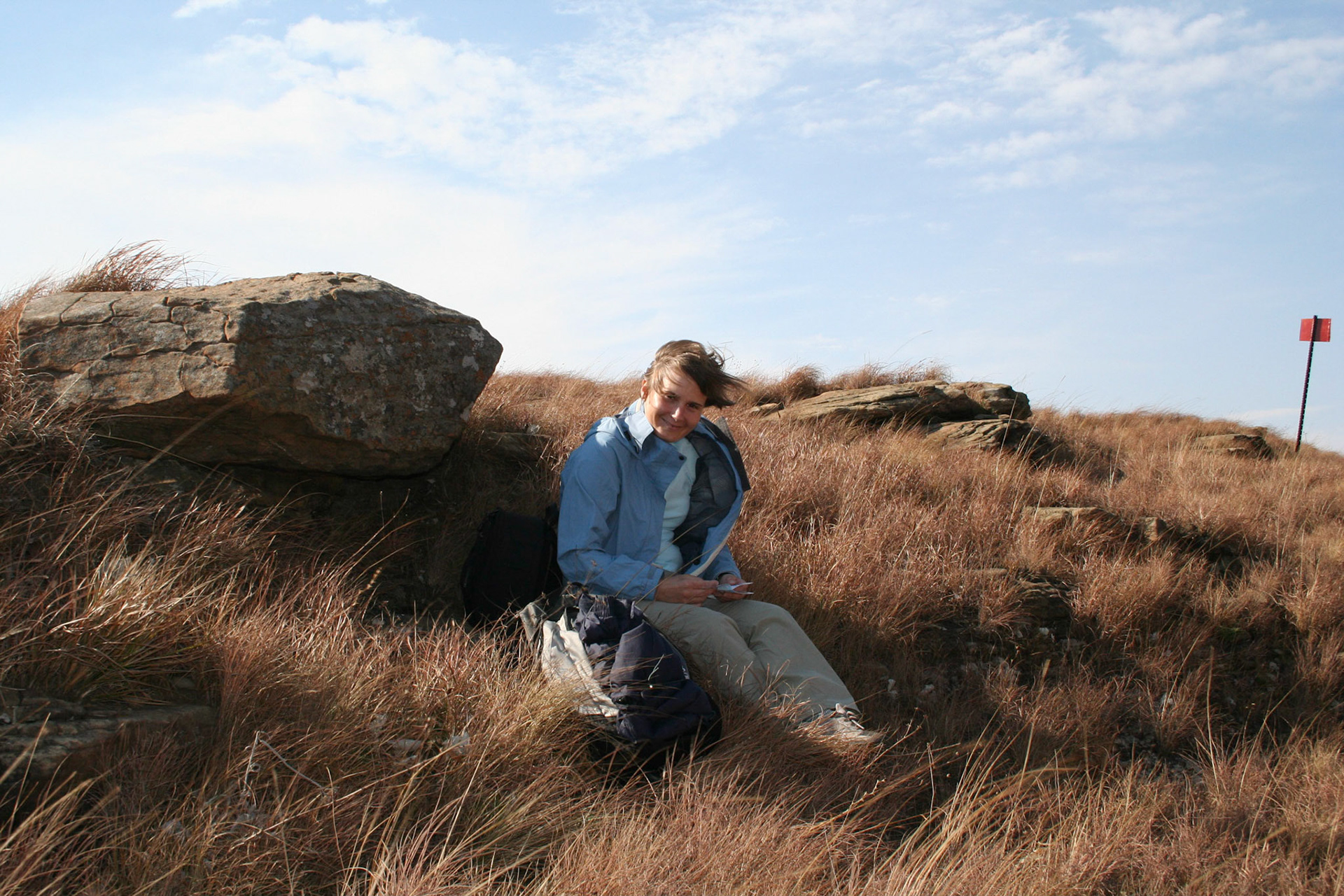 Windy lunch break at top of Montusi Mtn