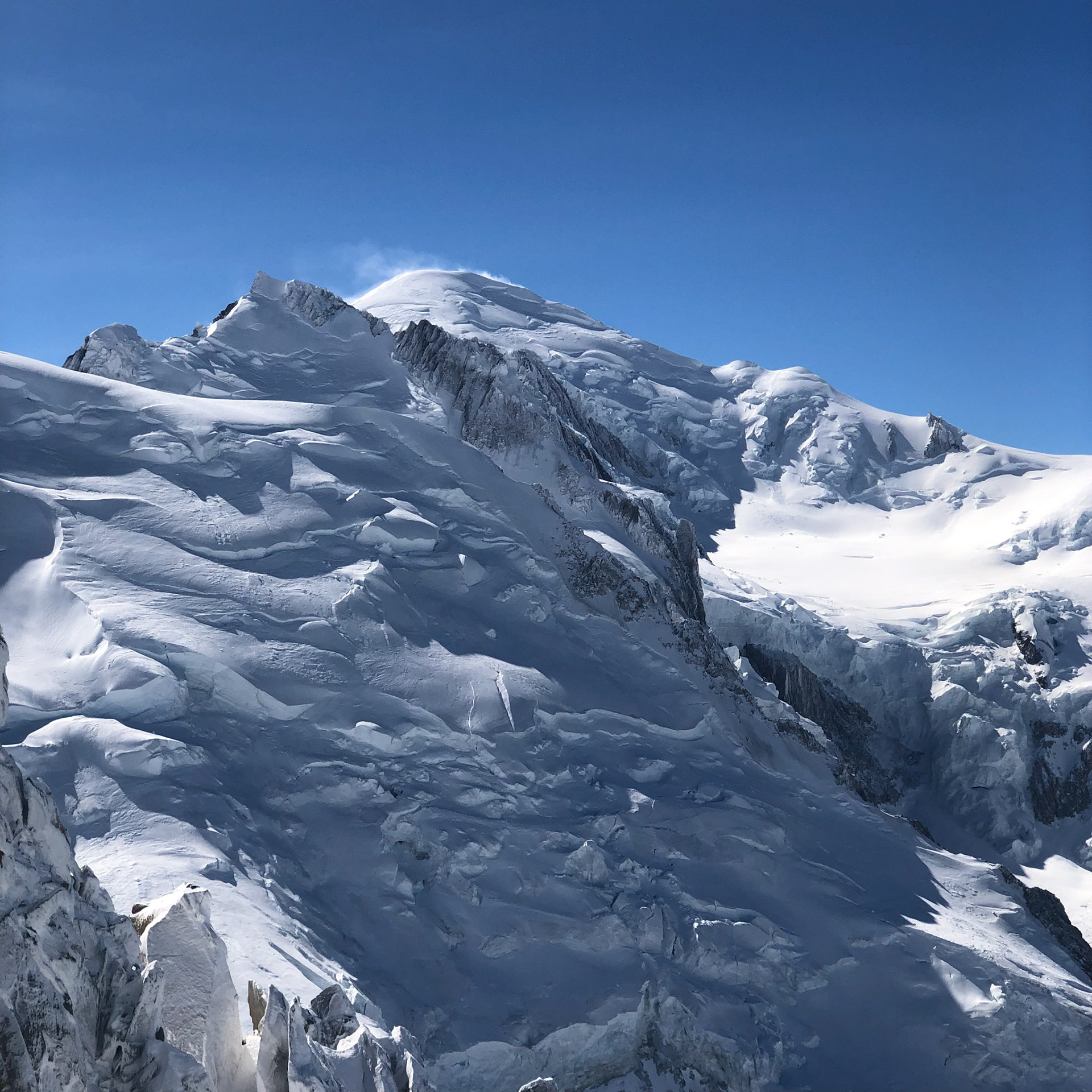 Snow blowing at top of Mont Blanc