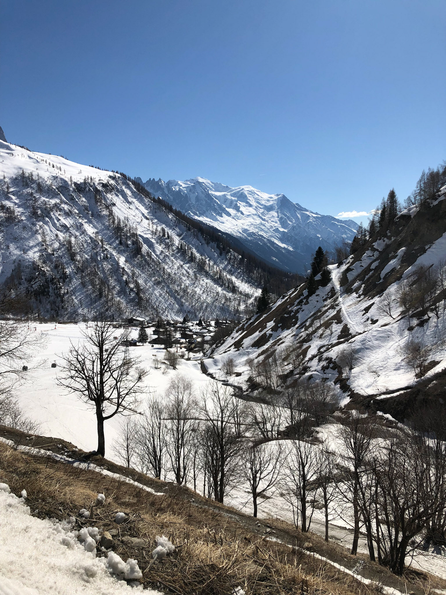 View down to Le Tour where we started skinning