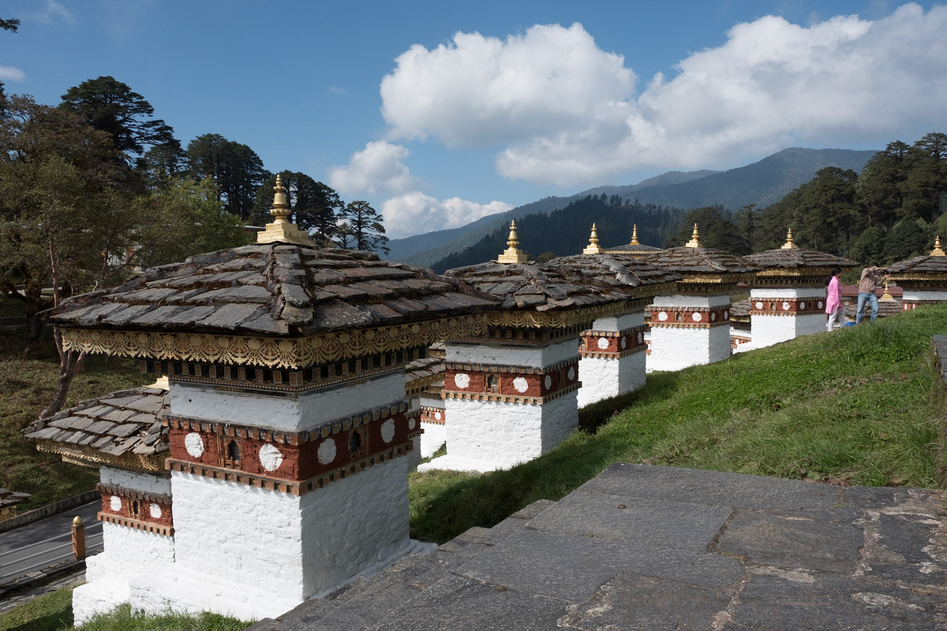 Some of the 108 stupa at Dochula Pass