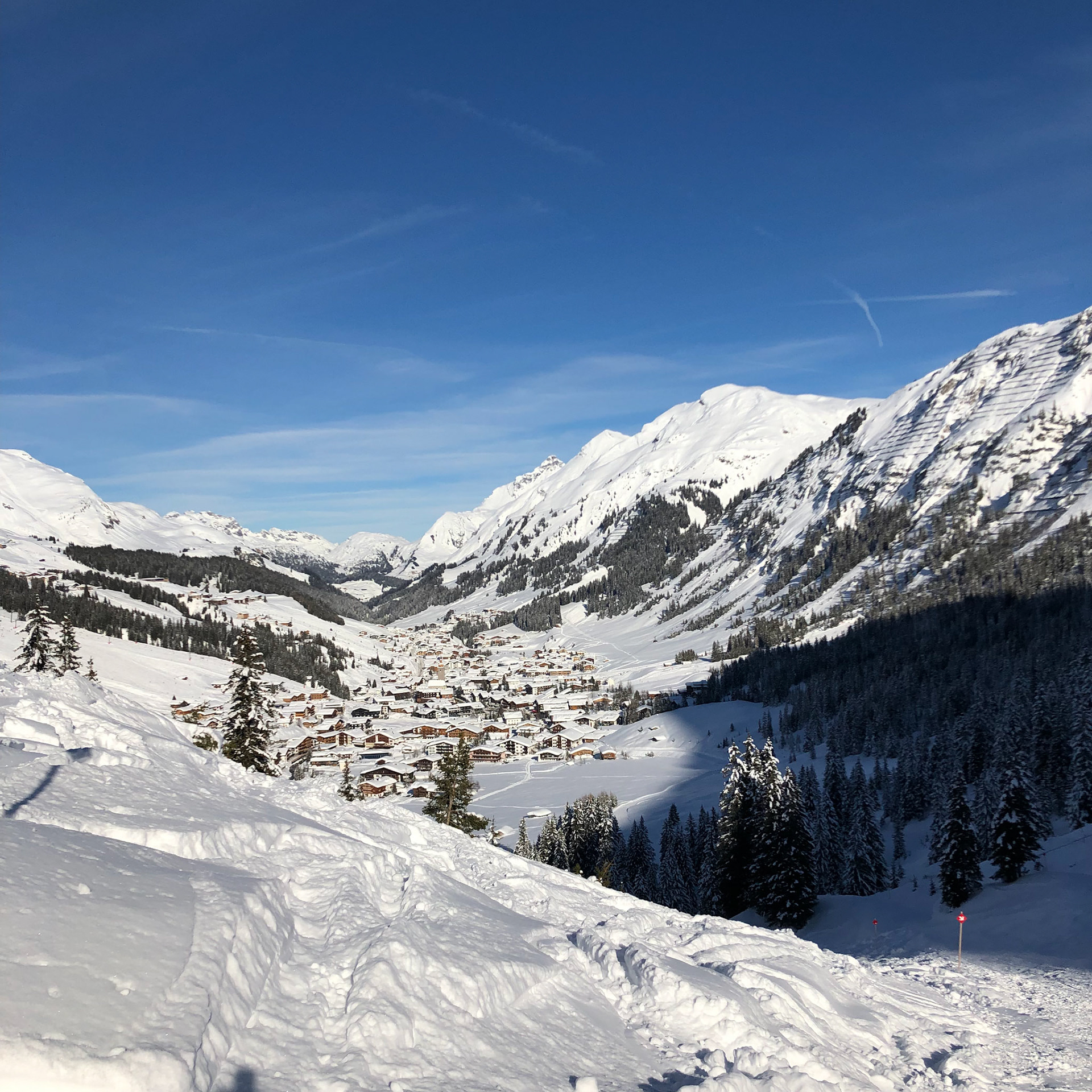 First view of Lech from ski route