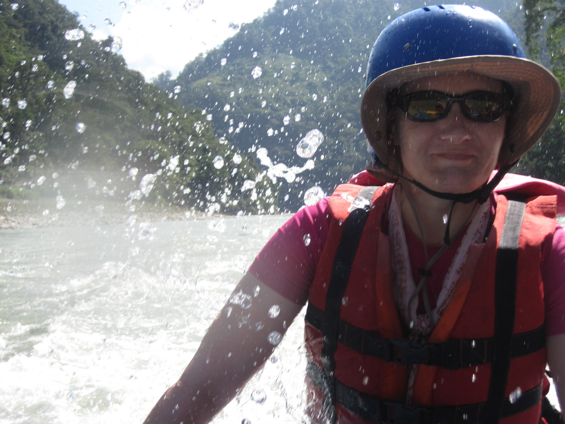 Sue getting wet but remembering to keep her mouth shut!