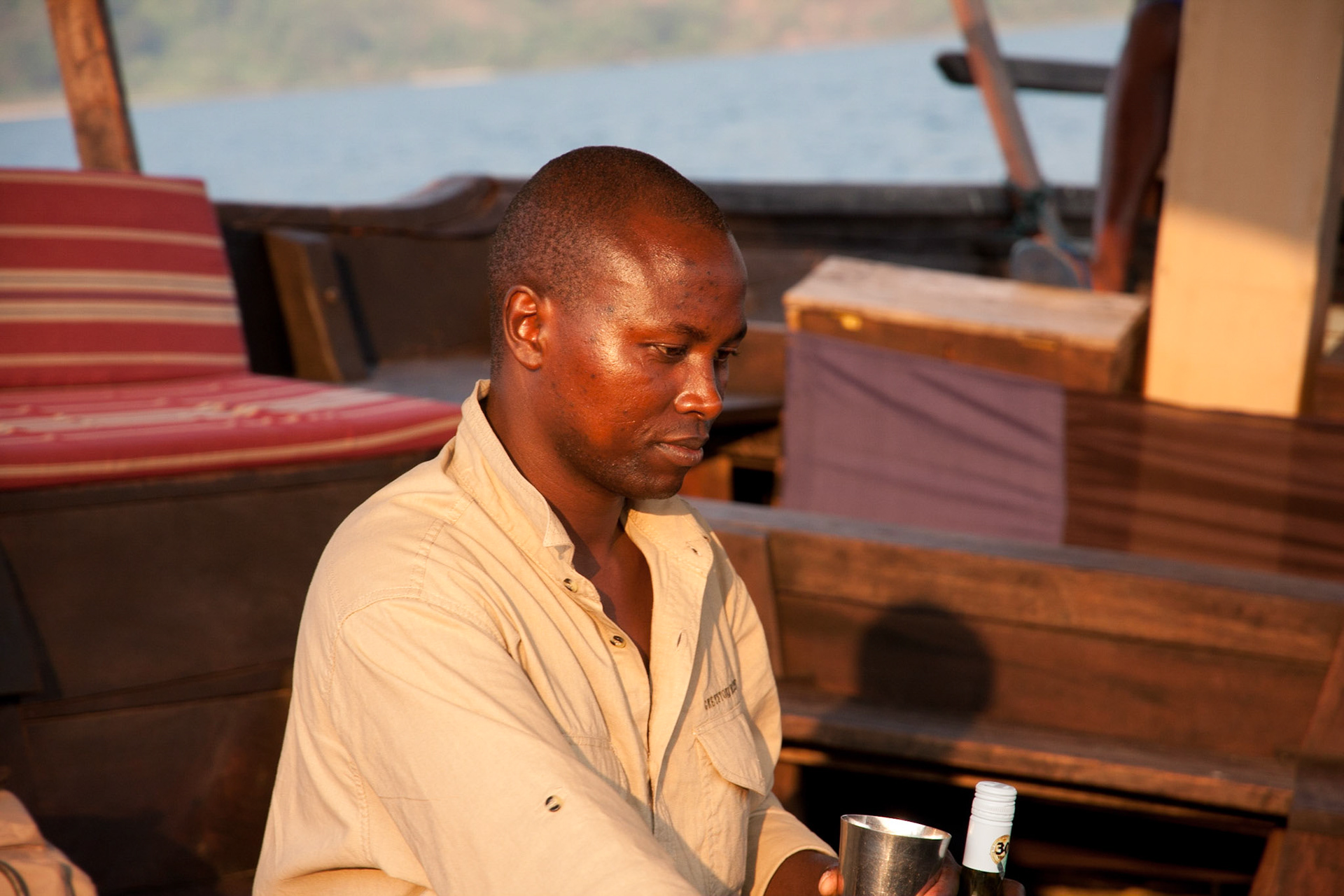 Filbert, our guide, preparing sundowners