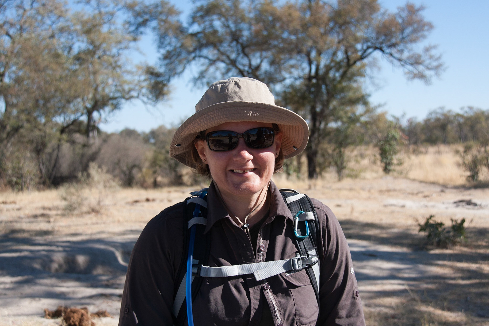 Sue enjoying the morning walk, Selinda Adventure Trail