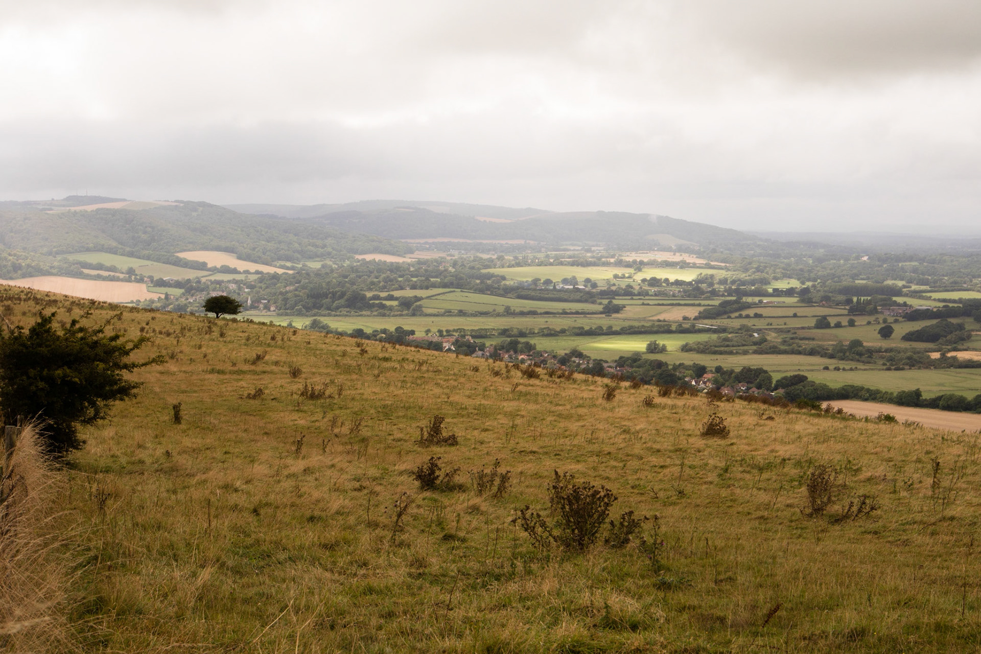 Amberley Castle just in view, South Downs Way, Steyning to Amberley