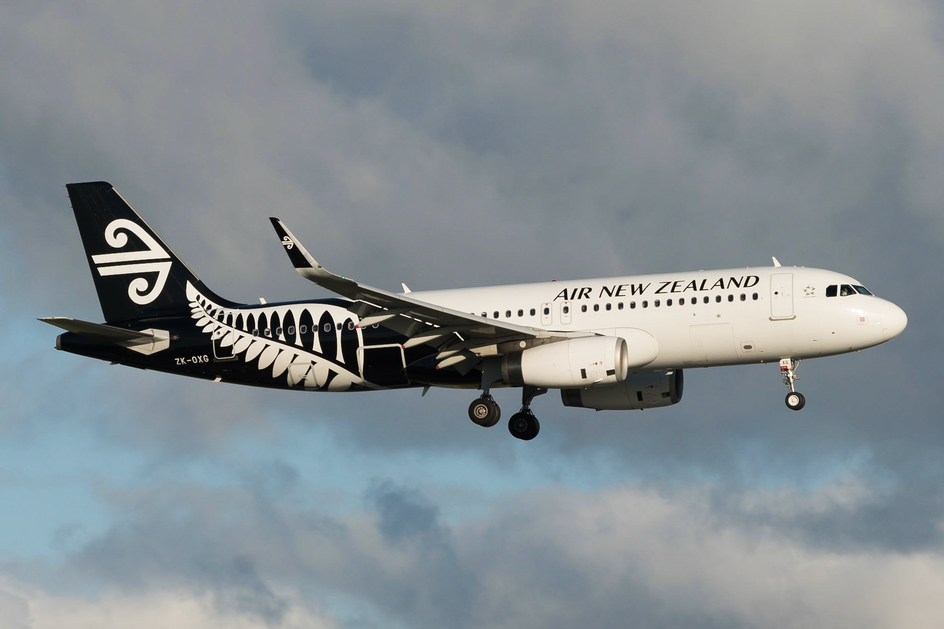 Air New Zealand Airbus A320 ZK-OXG arriving in Auckland.