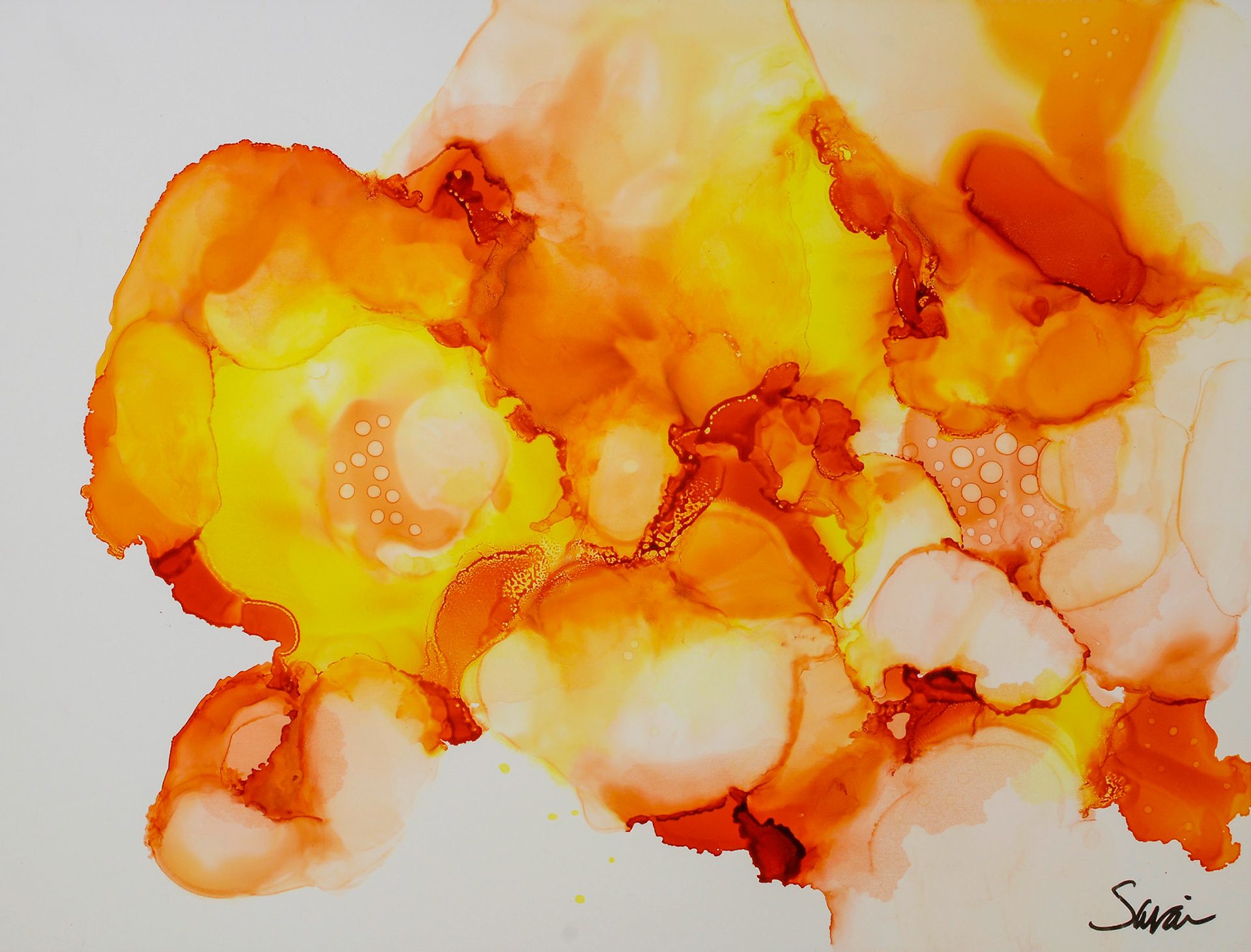 autumn blooms. 9x12. alcohol ink + brush on yupo.