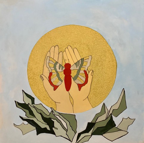 Manifest: Moth Progression Flashe paint, vinyl and marker on particle board 24"x 24"