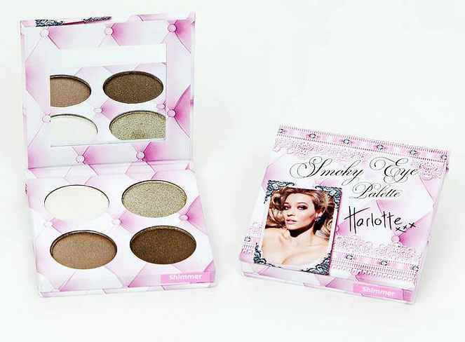 Packaging I have designed for a paper palette for Harlotte Cosmetics, with a boudoir theme, lace like a garter belt and tufted pink like a chaise lounge.