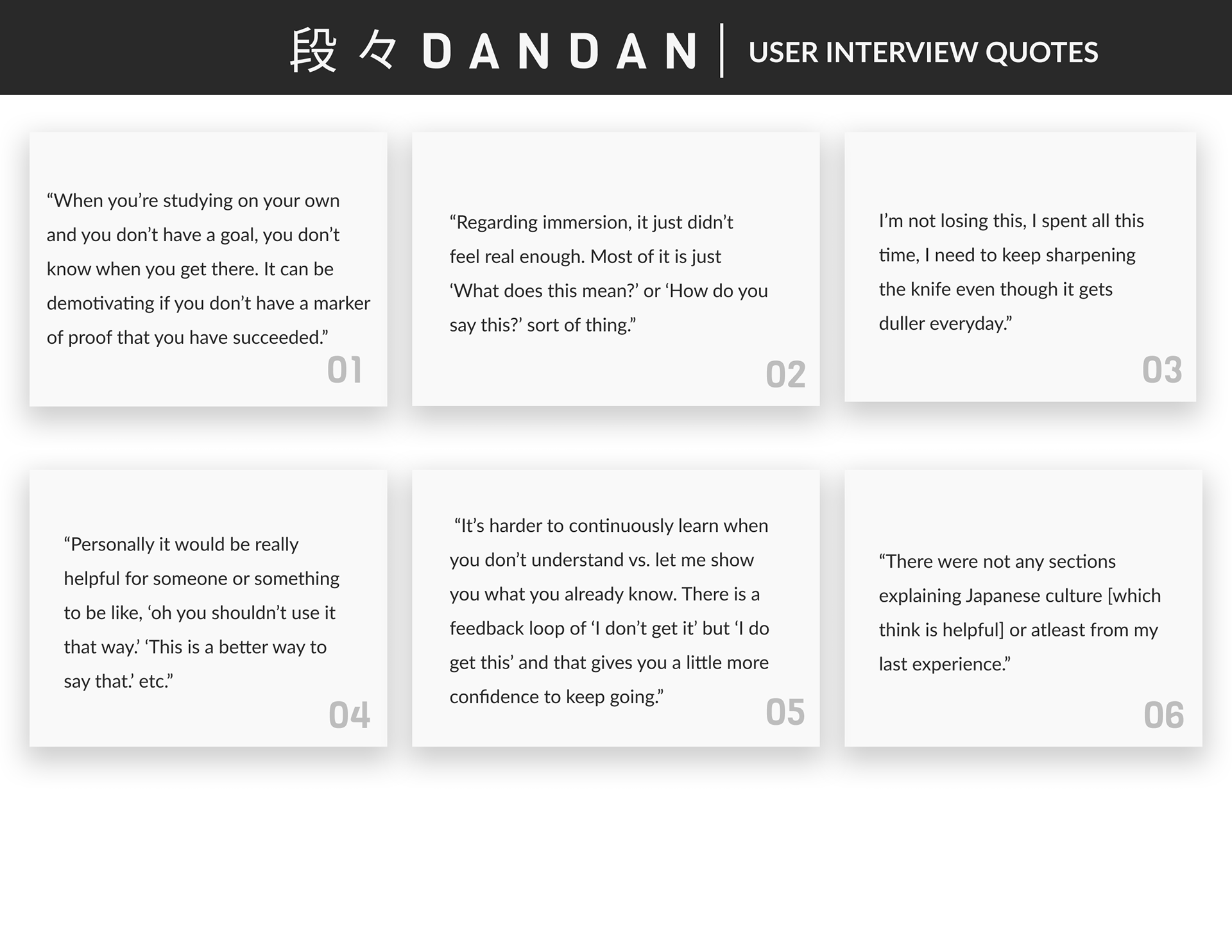 An image of different quotes from conducted user interviews.