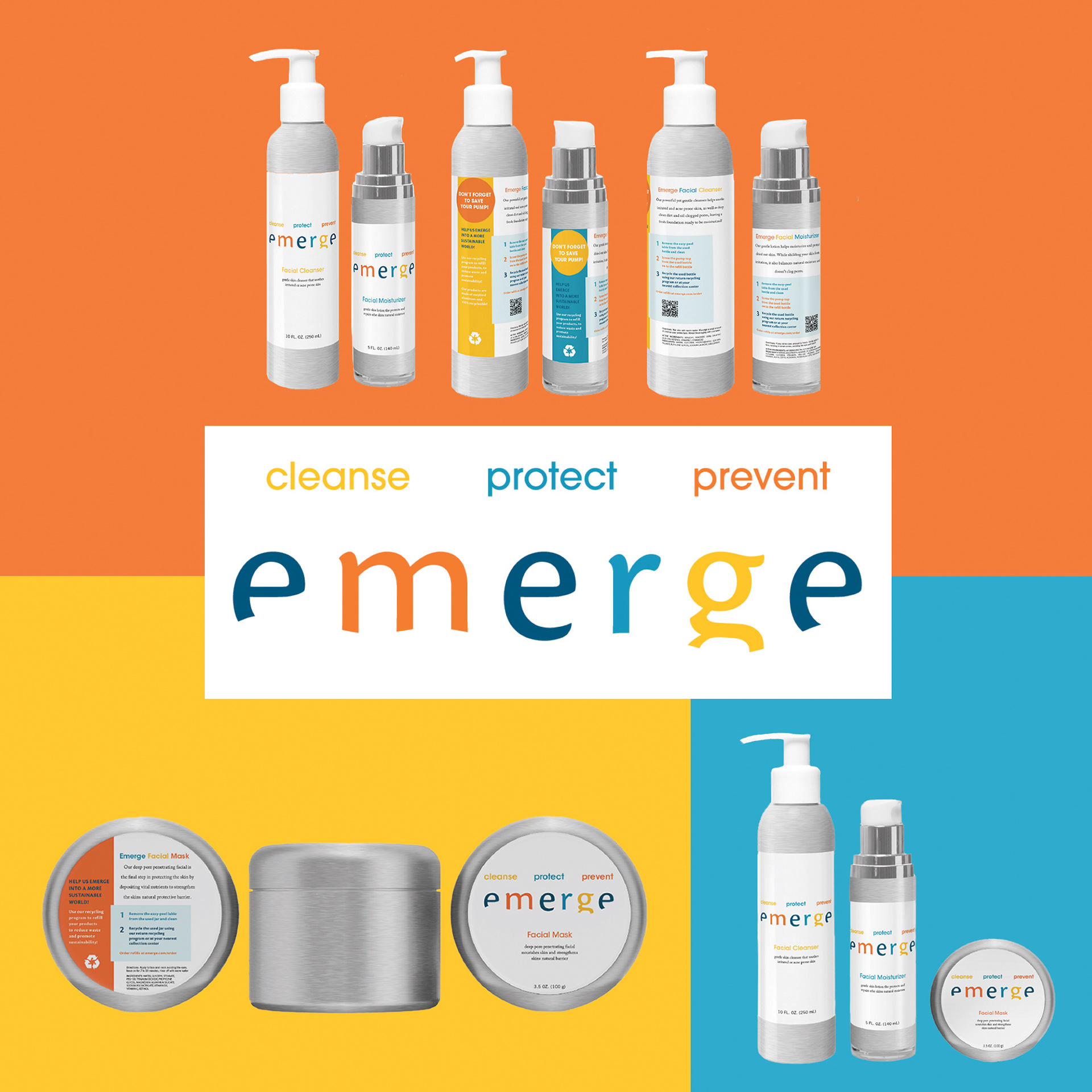 Product Packaging Designs for Gender Neutral Skincare Brand “Emerge”