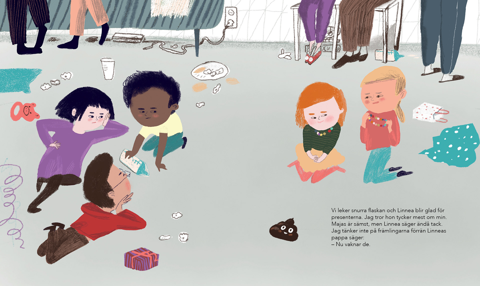Excerpt from Främlingarna ext: Malin Klingenberg, illustration: Maria Sann