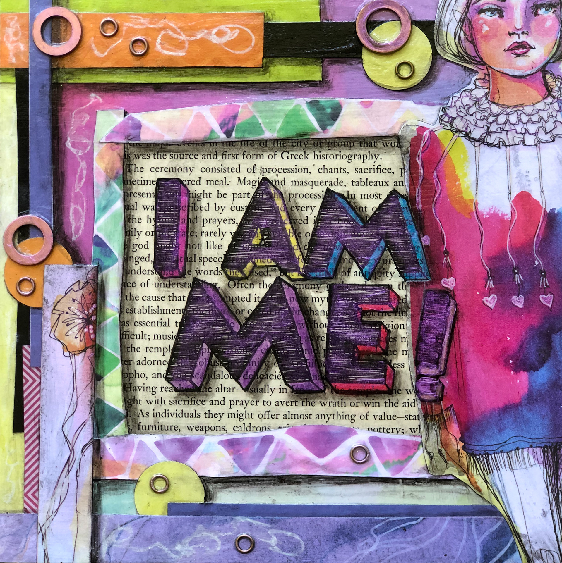 "I Am Me" :: 8x8 Collage on Cradled Panel