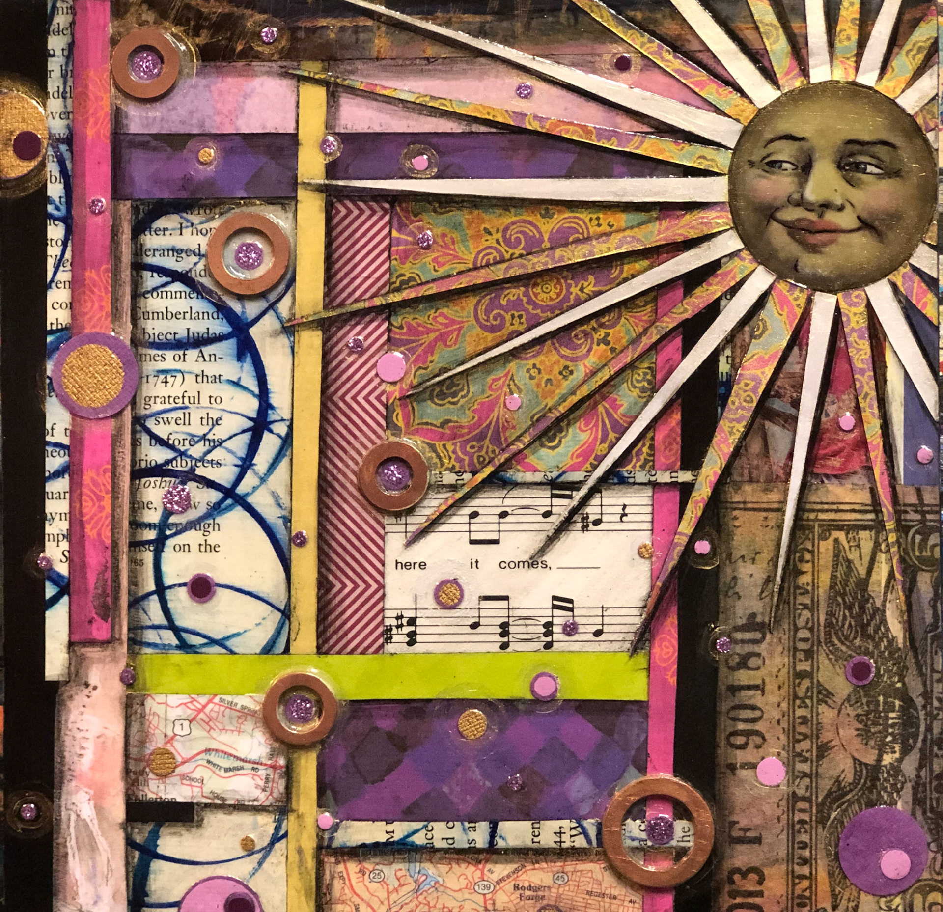 "Here it Comes" :: 8x8 Collage on Cradled Panel