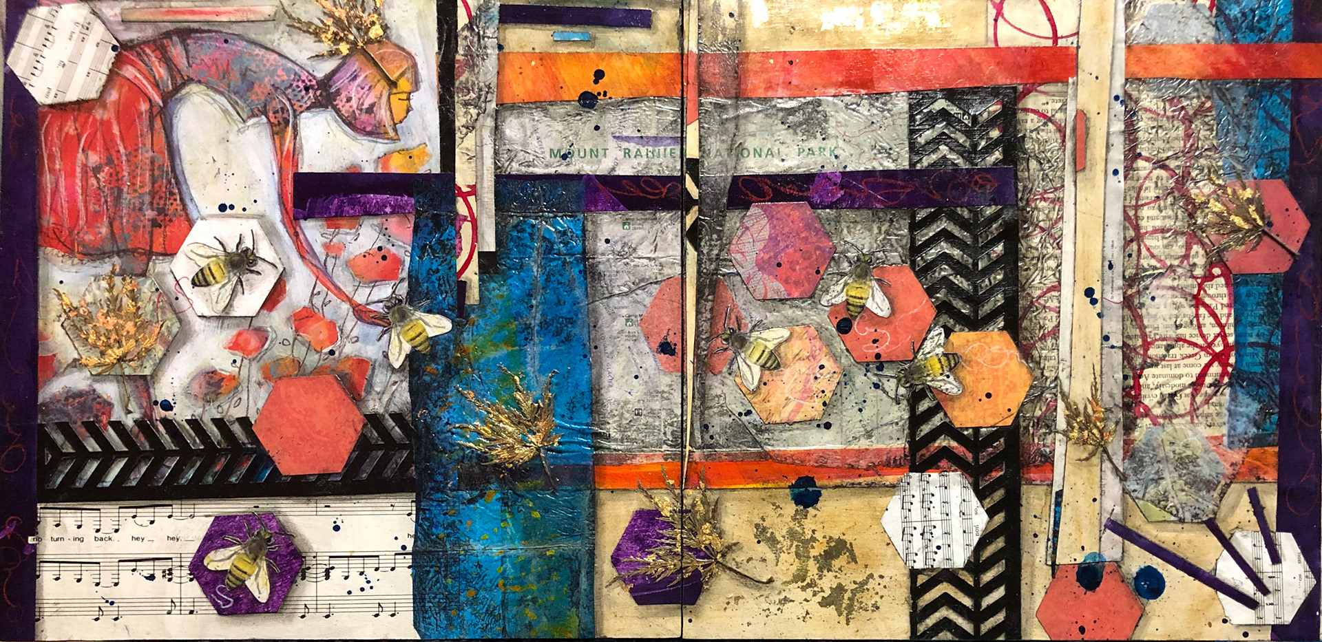 "No Turning Back" :: 2- 12x12 Collages on Cradled Panel