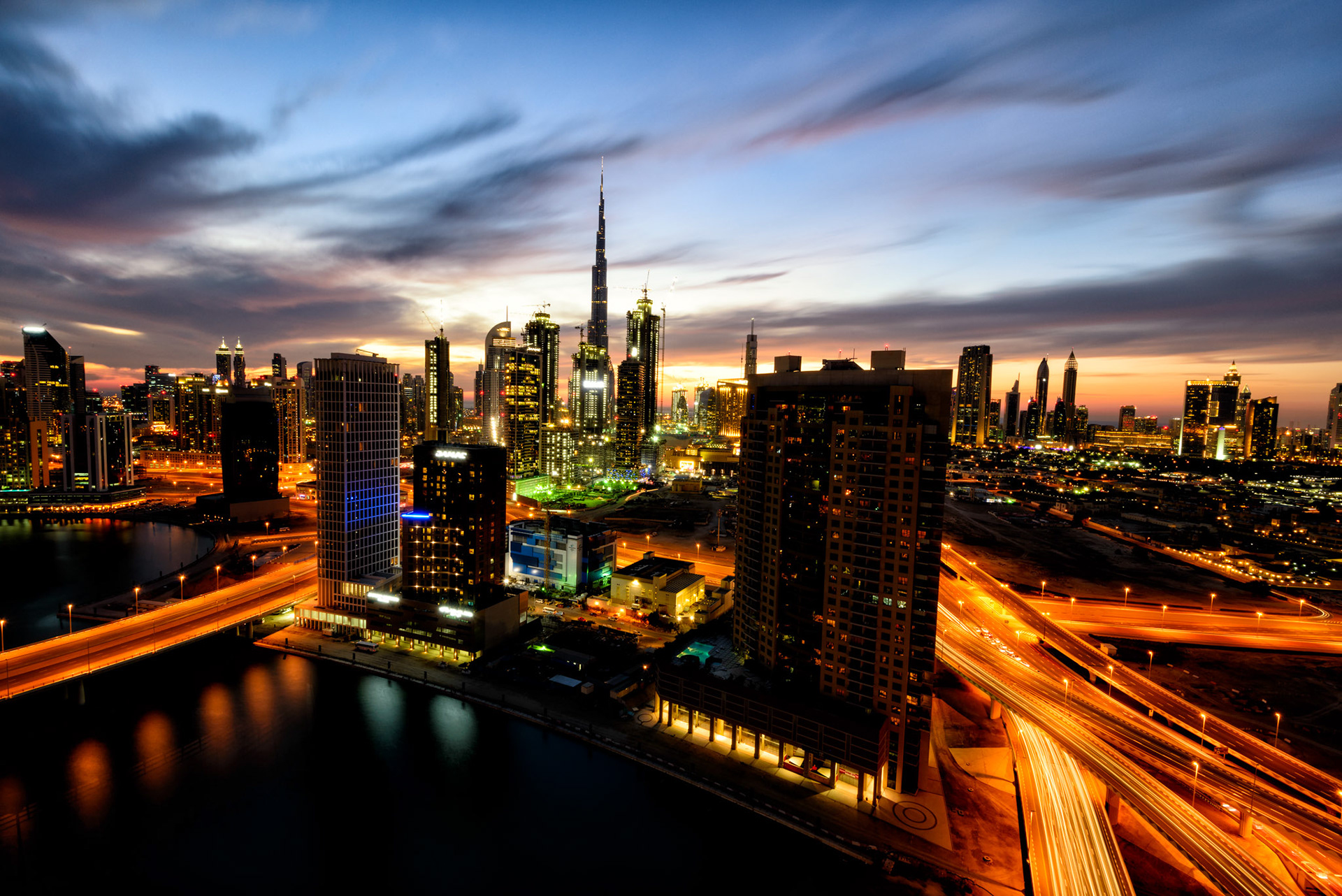 Dubai City Night Road - Dubai, UAE