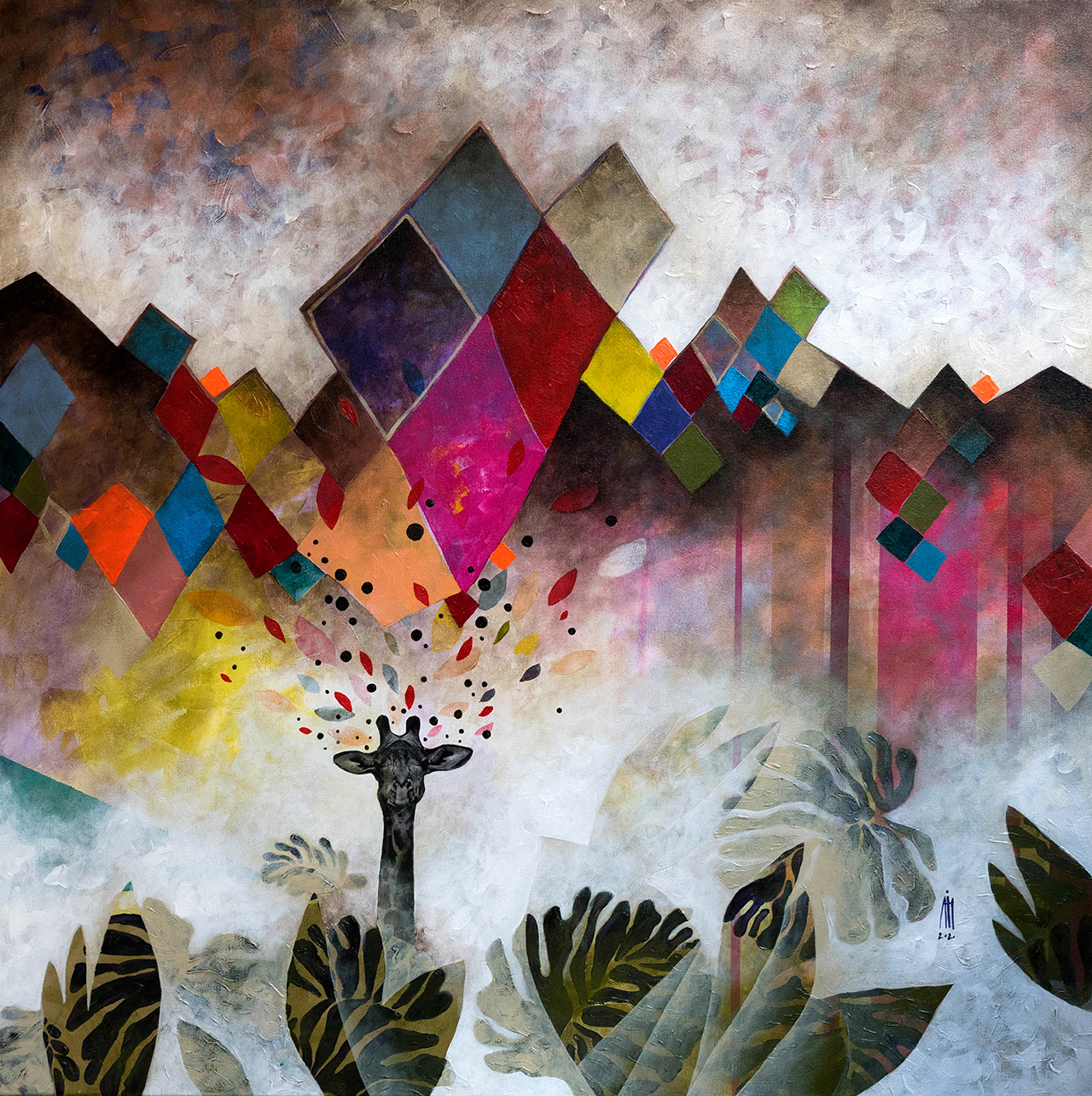 Giraffe - mixed media/canvas 90cm/90cm 2020