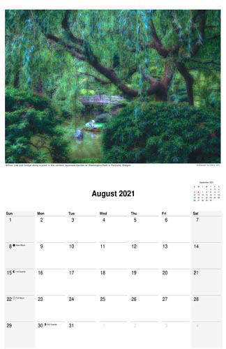 August 2021 scenic calendar, Portland Japanese garden photography