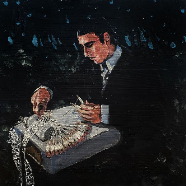 Les fuseaux, 2021, Oil on wood, 25x25cm