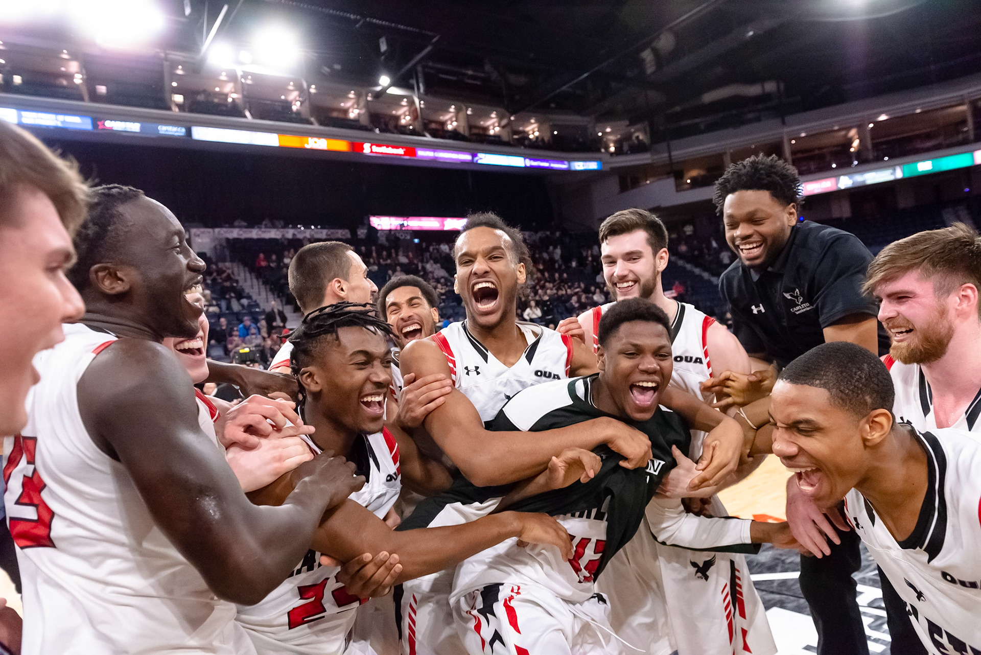 Gold Medal Final action between the Carleton Ravens and the Calgary Dino's during the 2019 USports Final 8 Men's National Basketball Championships on March 10, 2019 at the Scotiabank Center in Halifax, Nova Scotia. (Photo by Trevor MacMillan / USports)