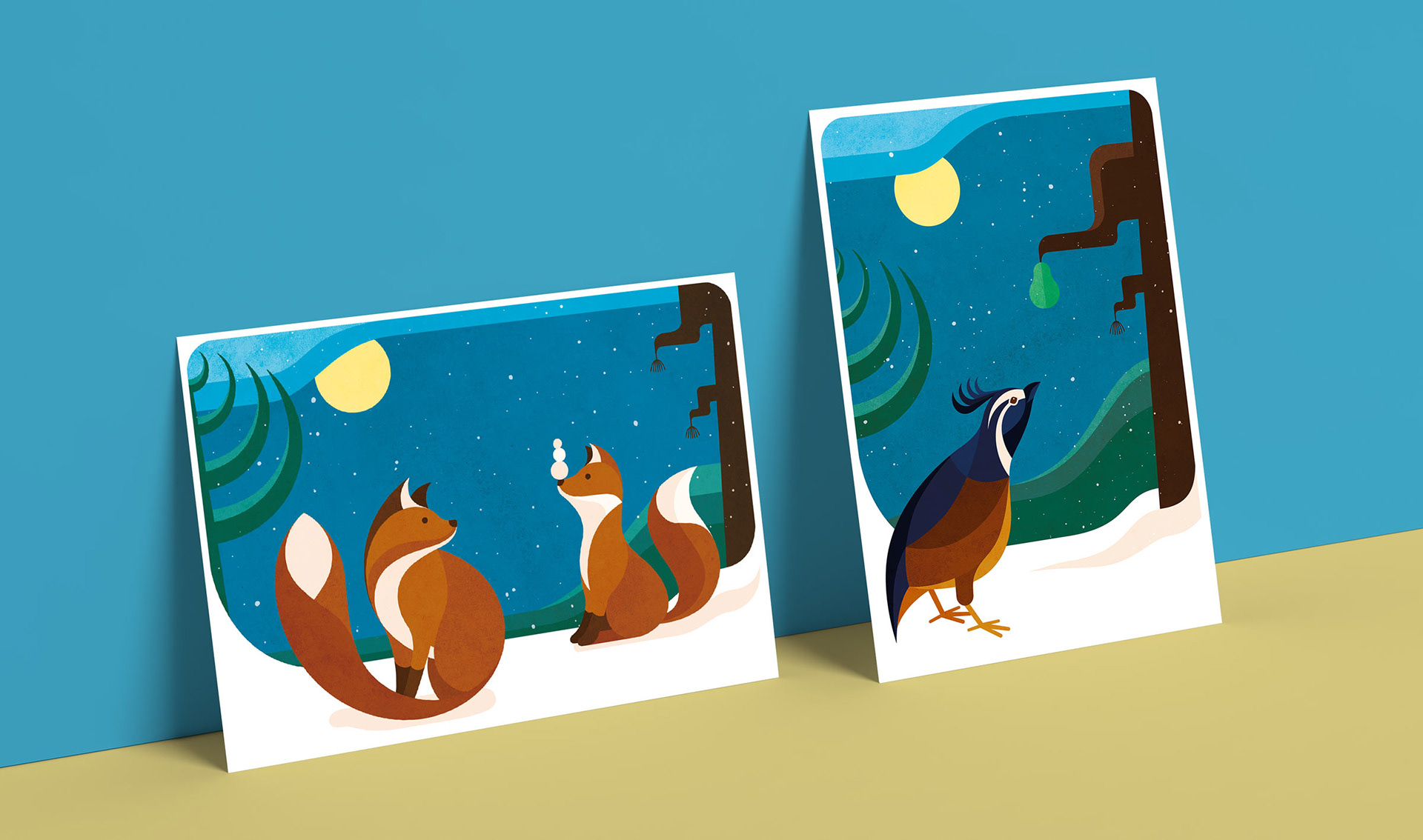 Ansichtkaarten - kerstkaarten - illustratie
