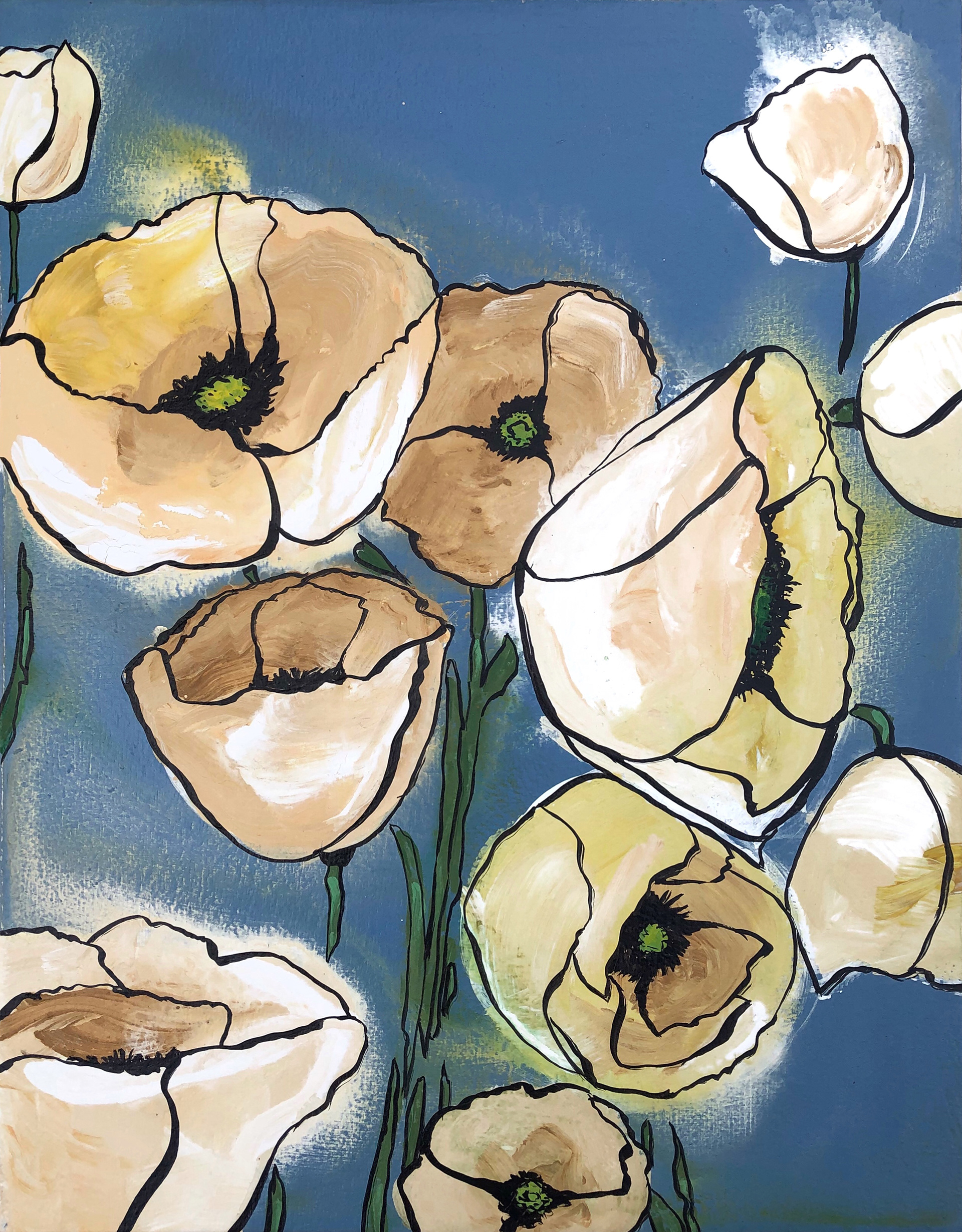 "Poppies," Acrylic & Ink