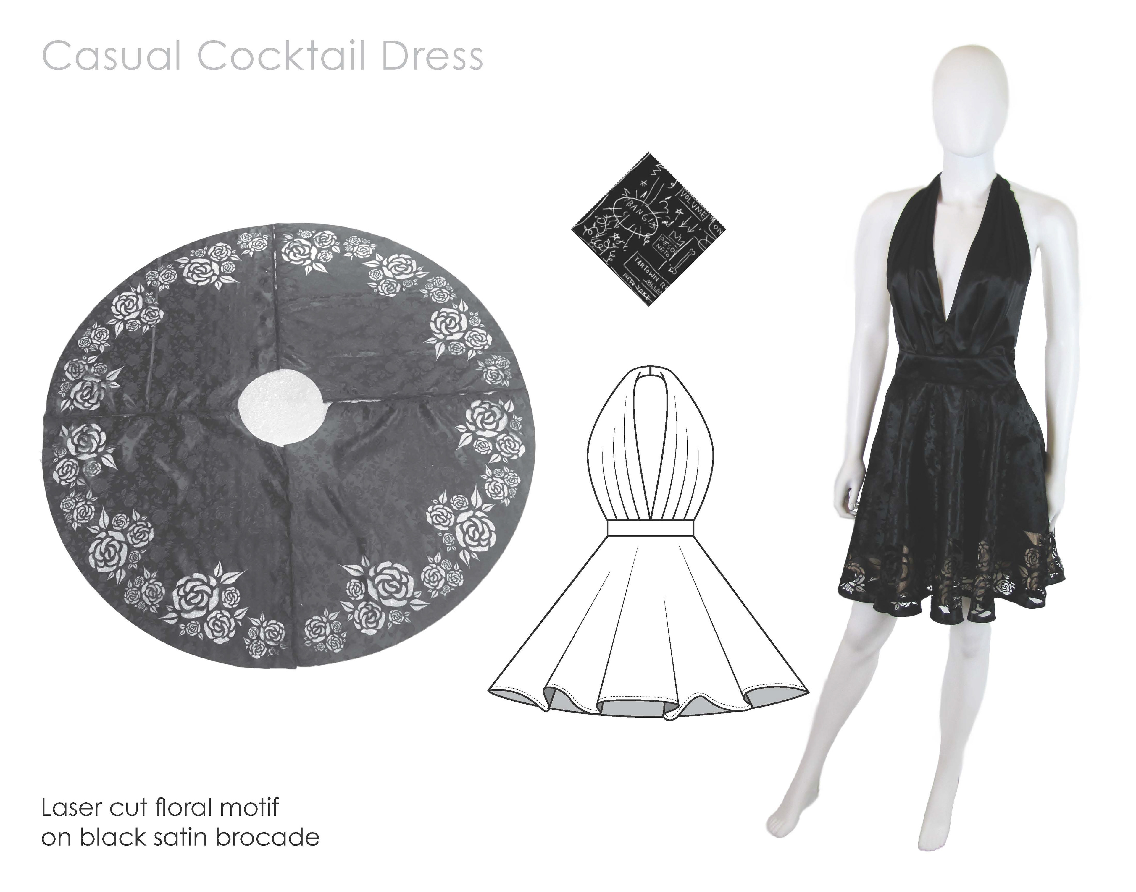 Little black dress with laser cut satin brocade