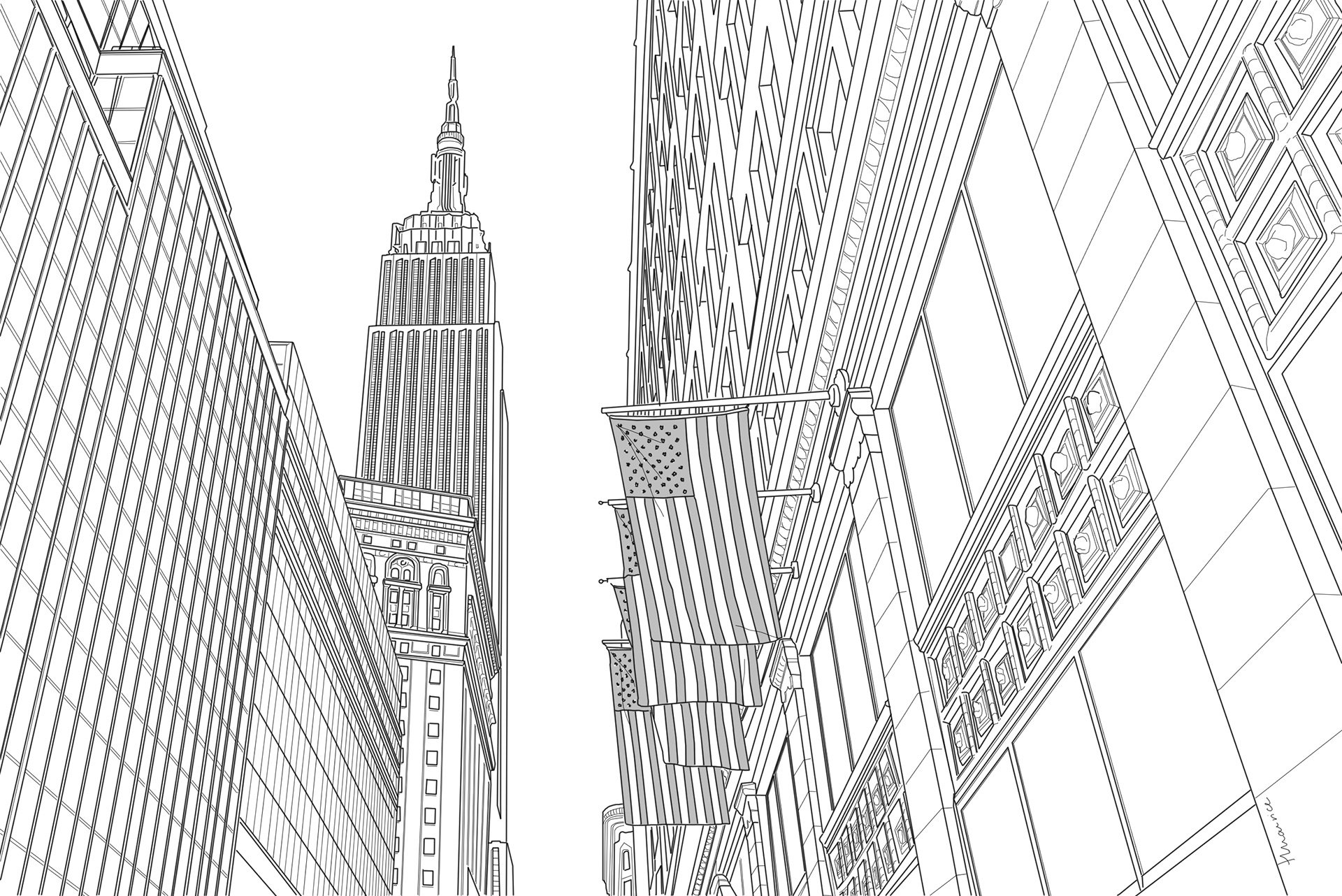Empire State Building, New York, USA, Line Drawing, Travel Wall Art, Etsy
