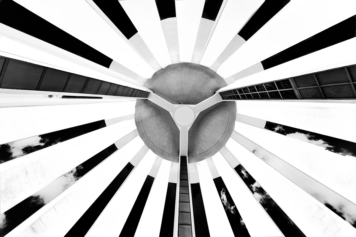 Under a water tower.