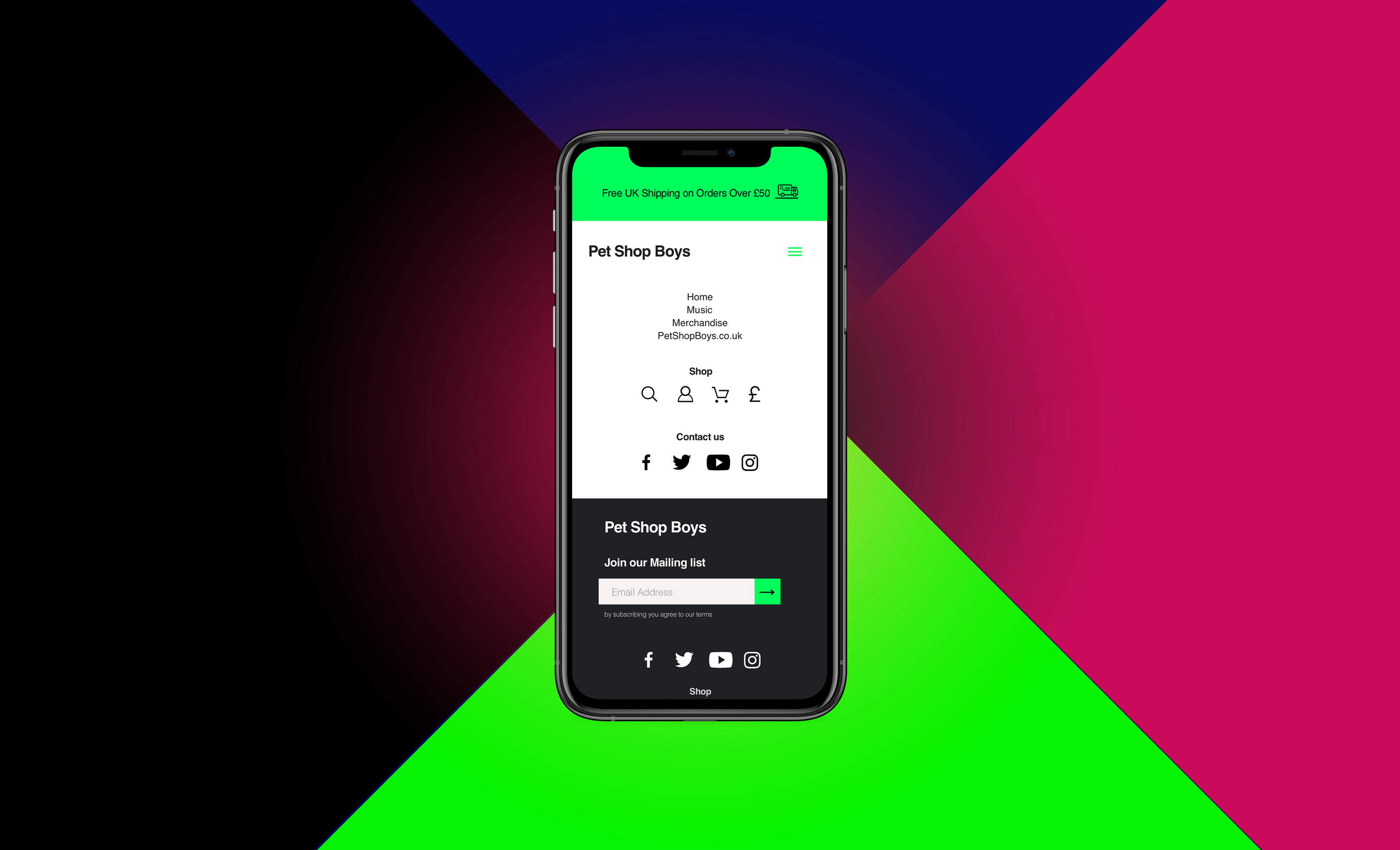 Images of iPhone and Mac showing proposal for the PetShopBoys online store designed by Tails Creative and Graphic Thinking