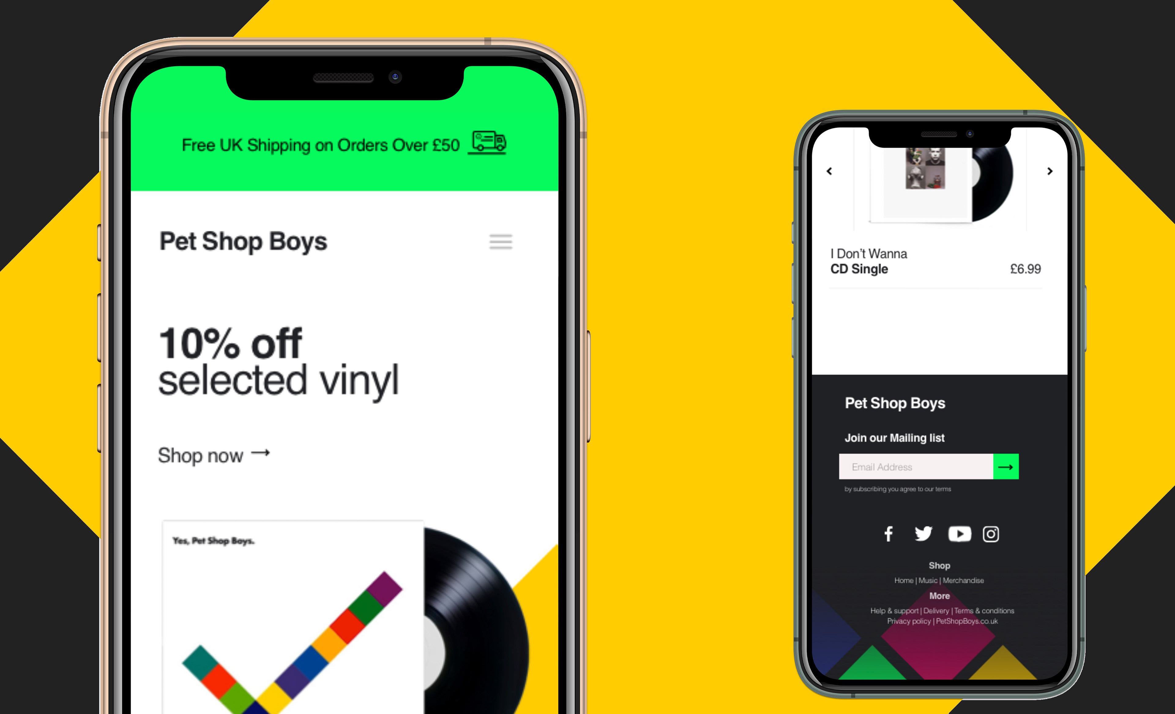 Images of iPhone and Mac showing proposal for the PetShopBoys online store designed by Tails Creative and Graphic Thinking
