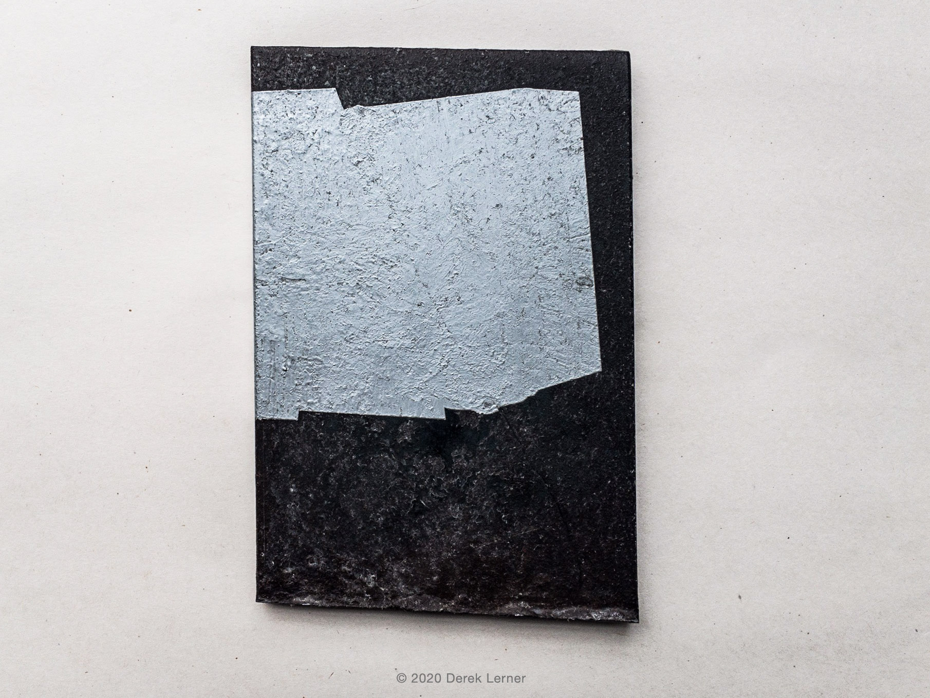SSD, 2020 Ink and waxed steel 5” x 4” x 0.25” (12.7cm x 10.16cm x 0.635cm) by Derek Lerner