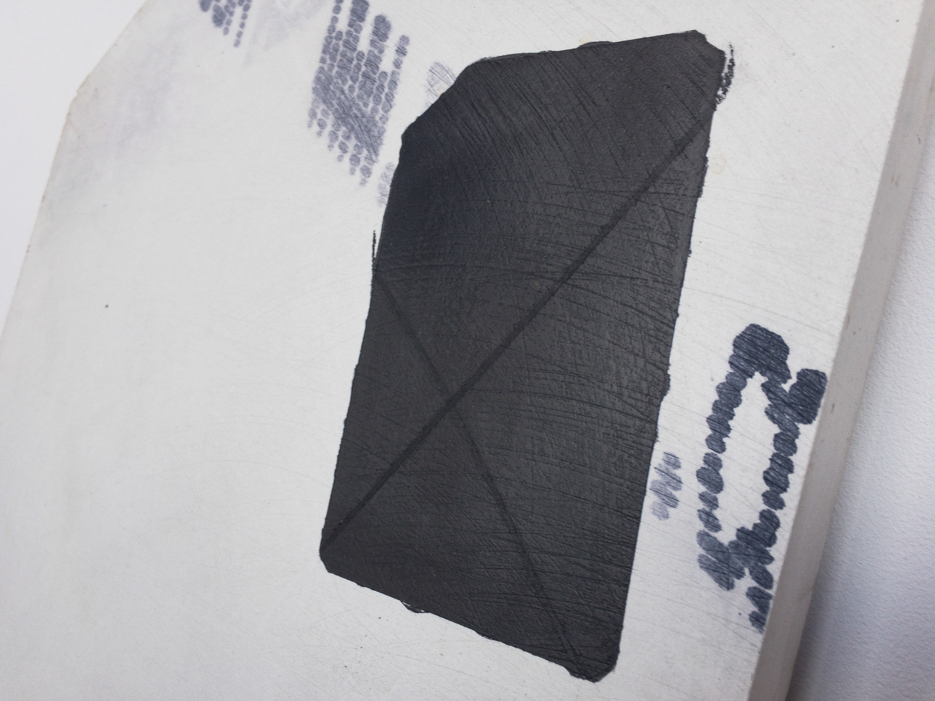 Detail of Terabyte, 2019, Graphite, engineered marble and varnish 44.5" x 16" x 1" (113.03cm x 40.64 cm x 2.54cm)