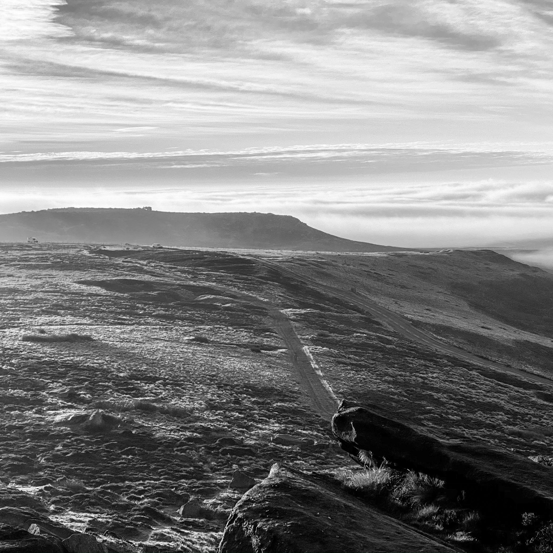 Higger Tor with morning cloud inversion from Stanage Edge