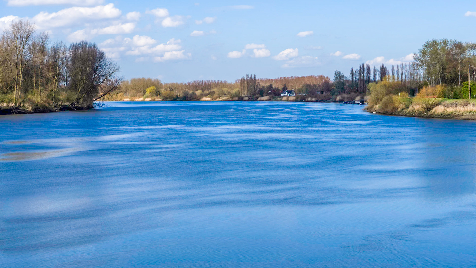 The river Schelde in Baasrode. It is not that often you have this great blue color on this water.