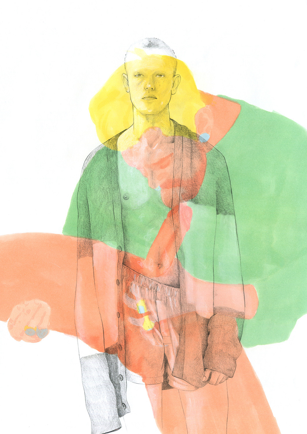 "Tenderly renewed (caleçon)" marqueur et crayon de couleur sur papier 297x420 mm 2017