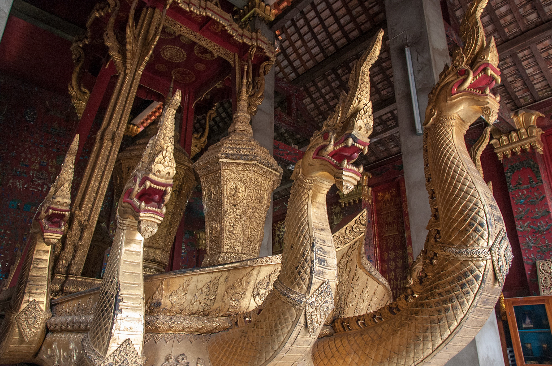 Laos, Luang Prabang, Wat Xieng Thong, funeral chariots