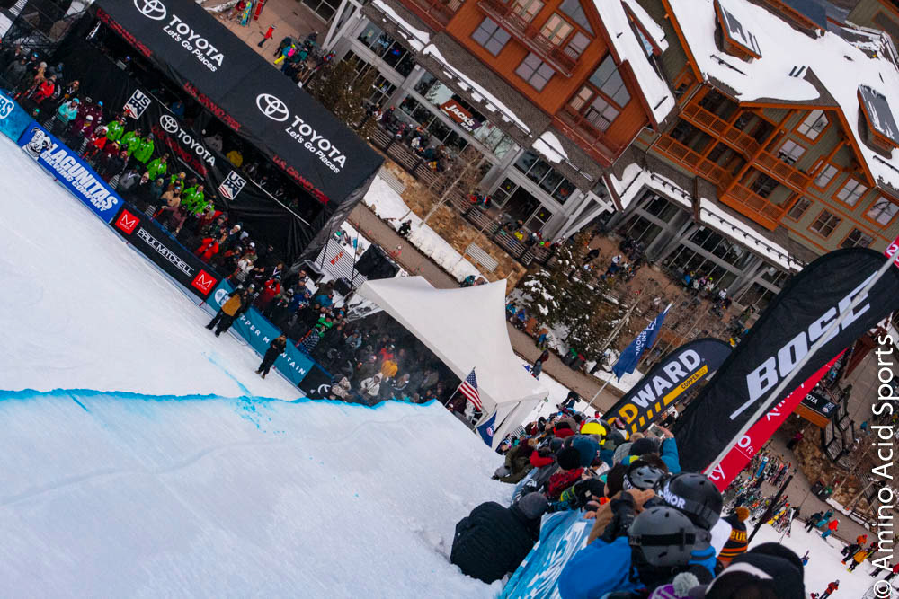 Raibo Katayama (JAPAN) rises above Copper's halfpipe in his corked back flip