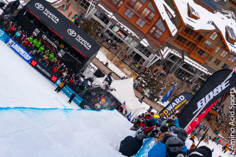Raibo Katayama (JAPAN) rises above Copper's halfpipe in his corked back flip